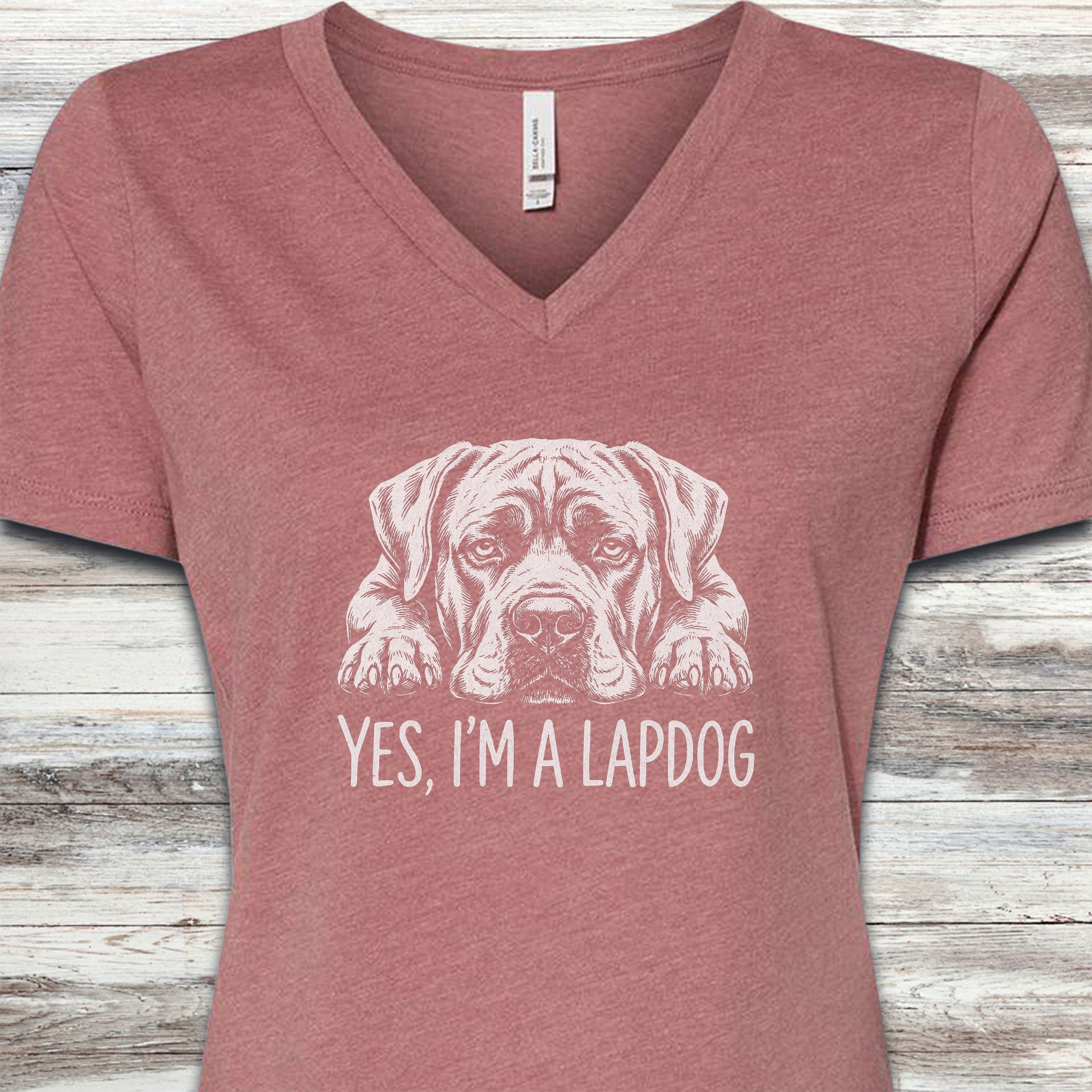 Cane Corso Lap Dog V-Neck Tee - Heather Mauve