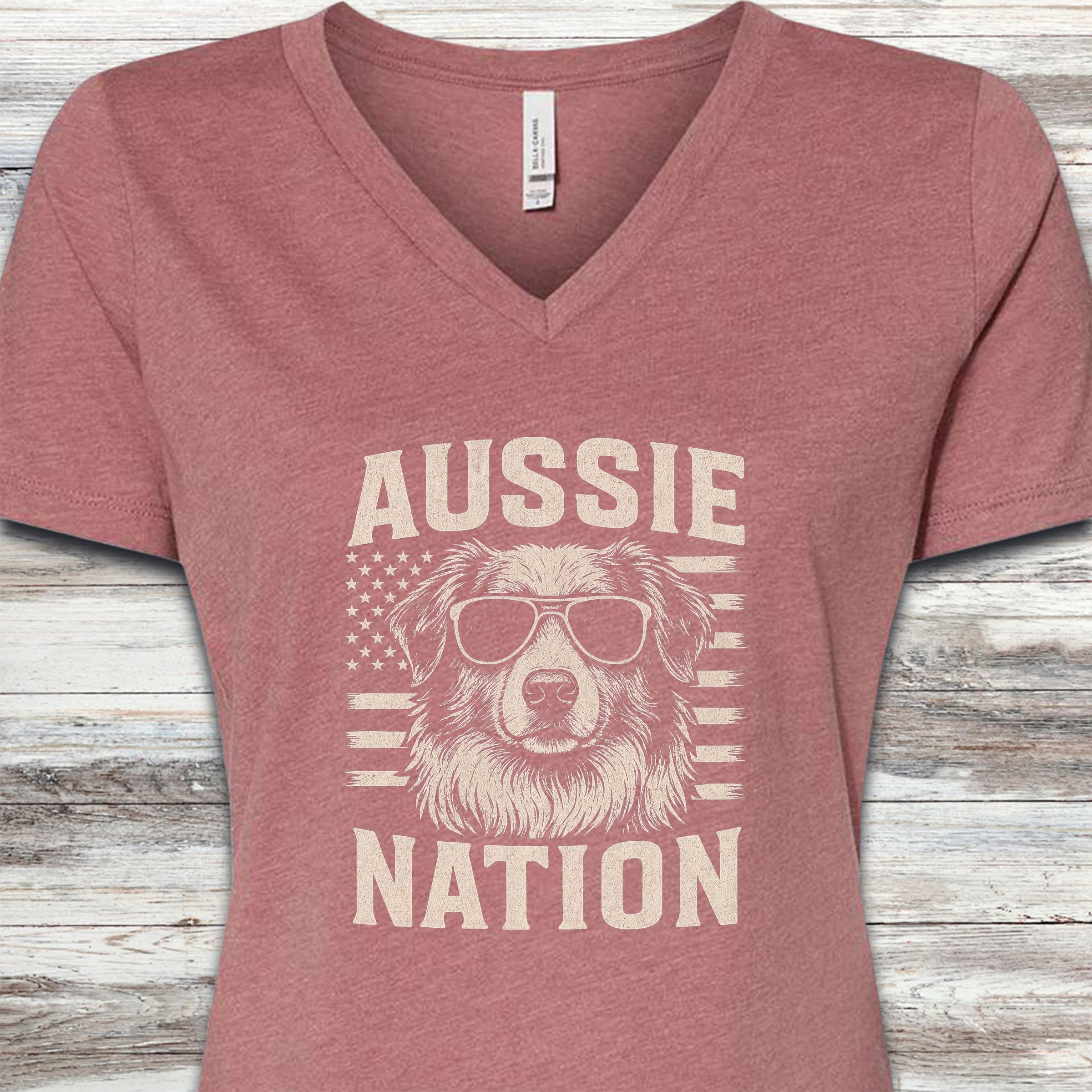 Australian Shepherd Nation V-Neck Tee - Heather Mauve