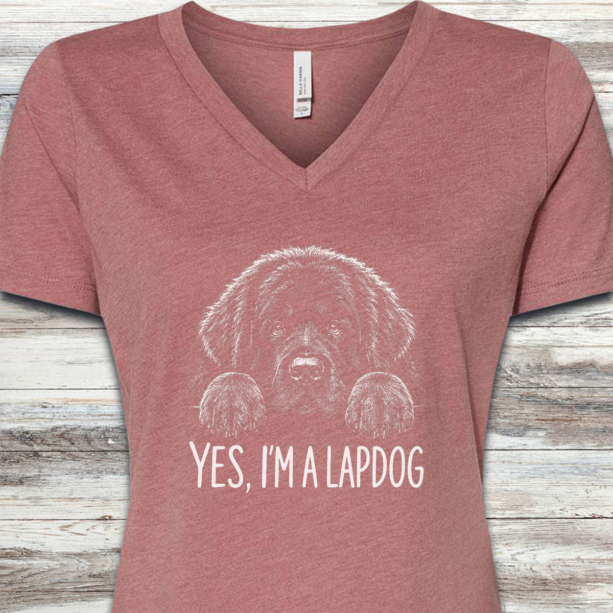 Newfoundland Lap Dog V-Neck Tee - Heather Mauve