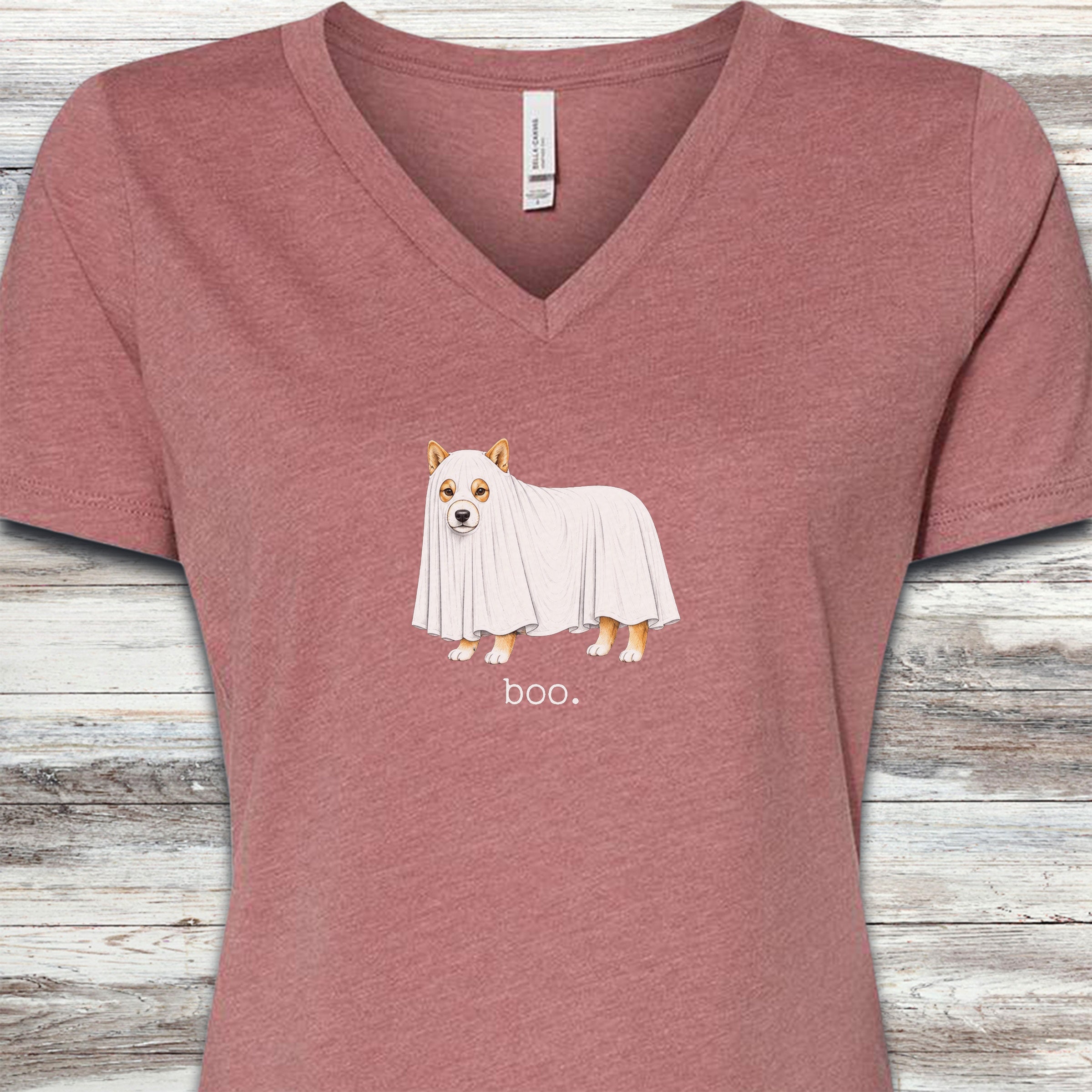 Shiba Inu Boo V-Neck Tee - Heather Mauve