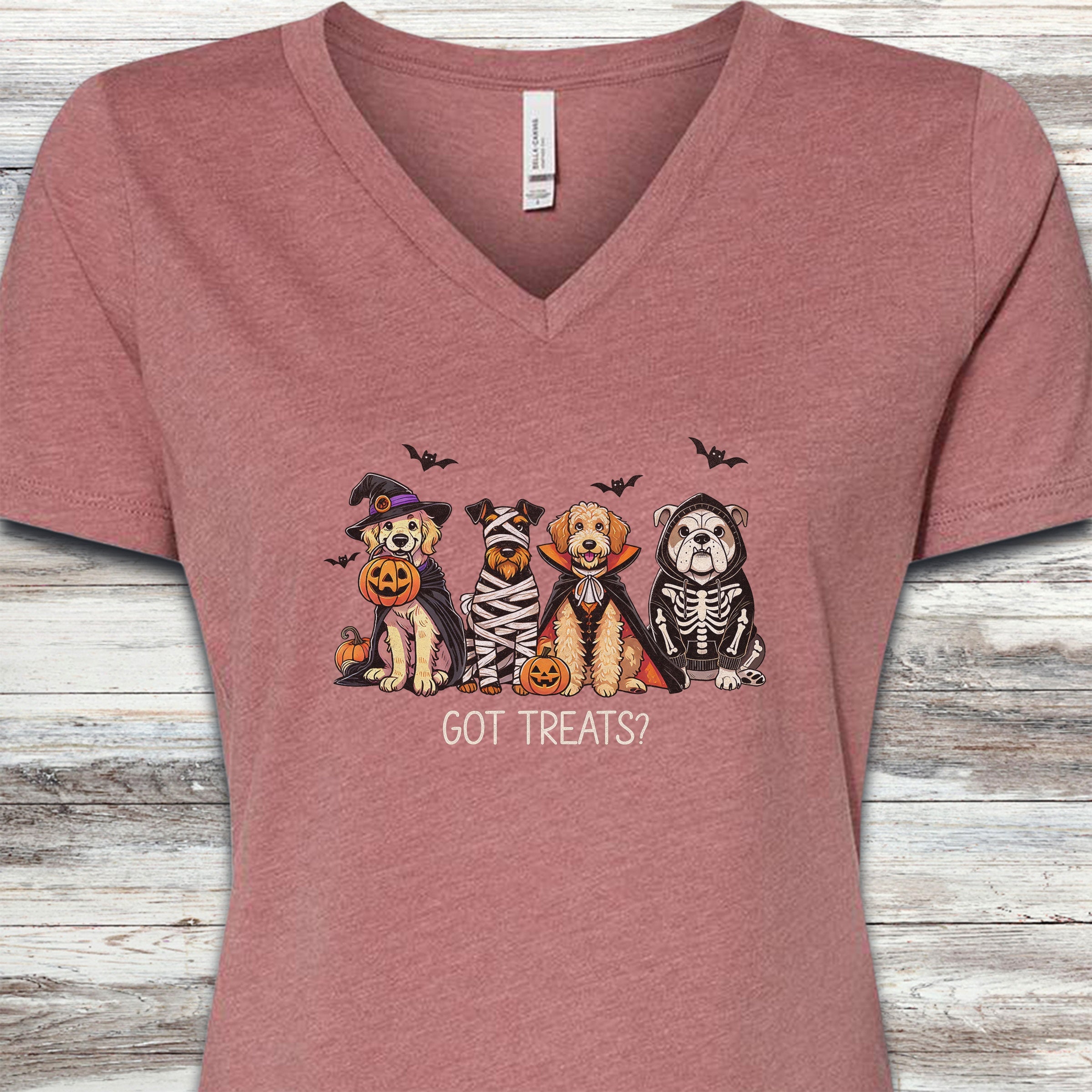 Halloween Got Treats V-Neck Tee - Heather Mauve