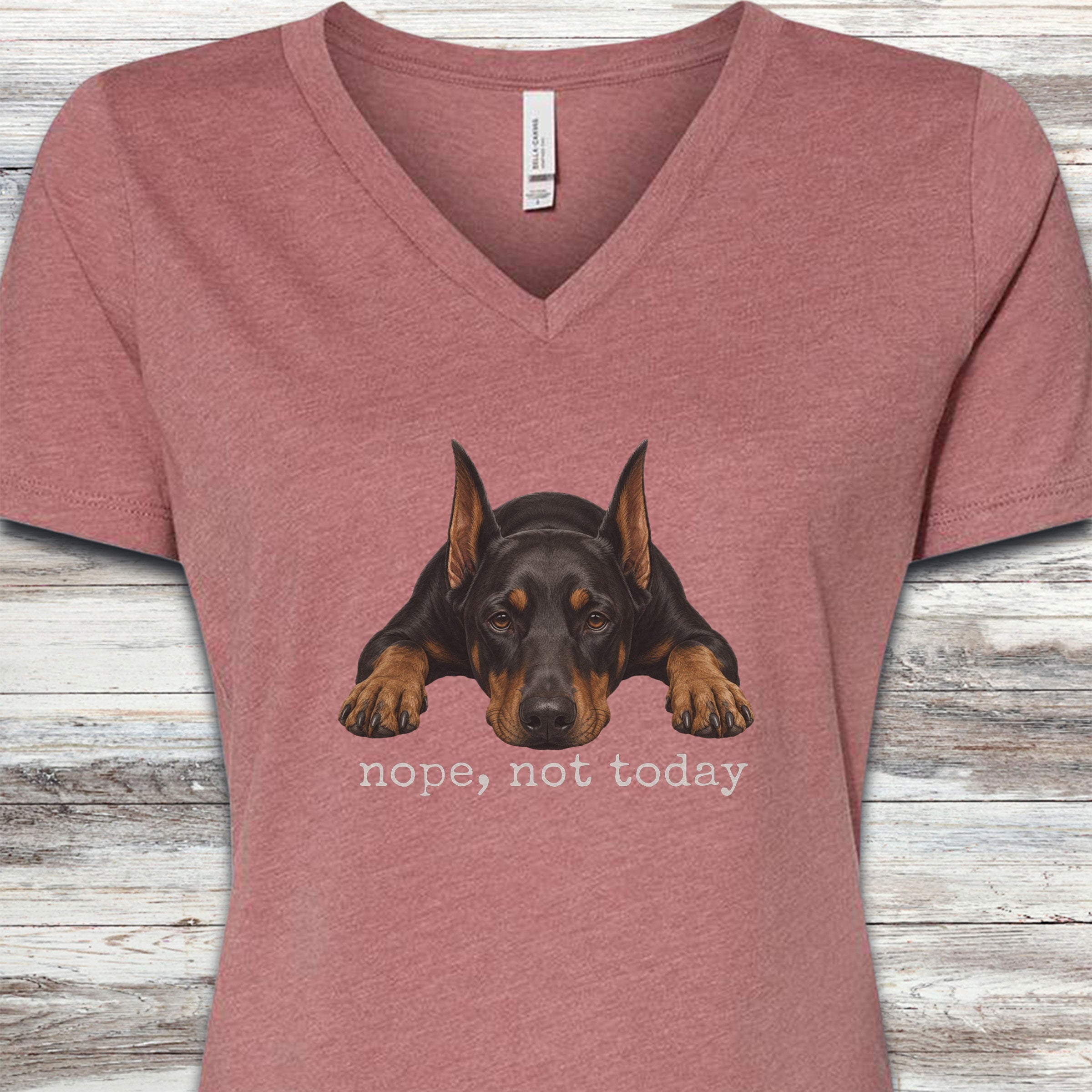 Doberman Nope V-Neck Tee - Heather Mauve