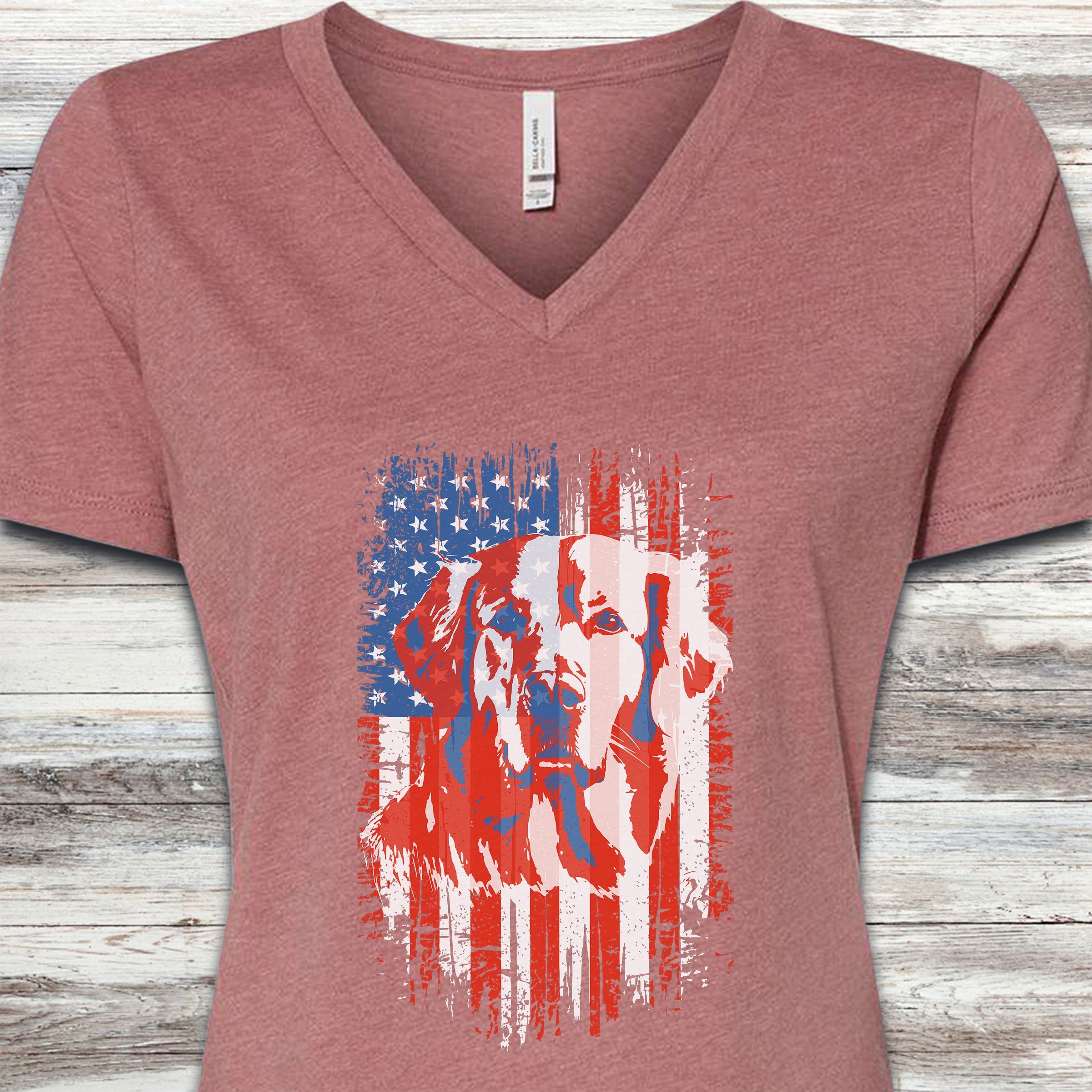 Golden Retriever USA V-Neck Tee - Heather Mauve
