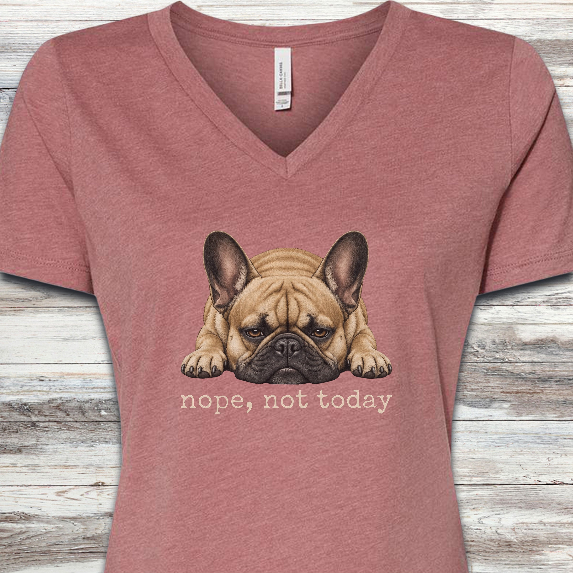French Bulldog Nope V-Neck Tee - Heather Mauve