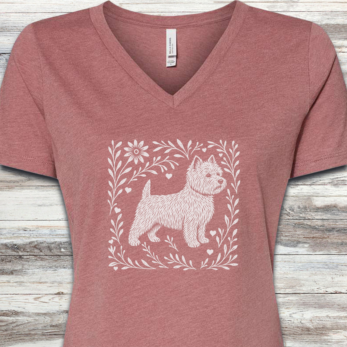 West Highland Linocut V-Neck Tee - Heather Mauve