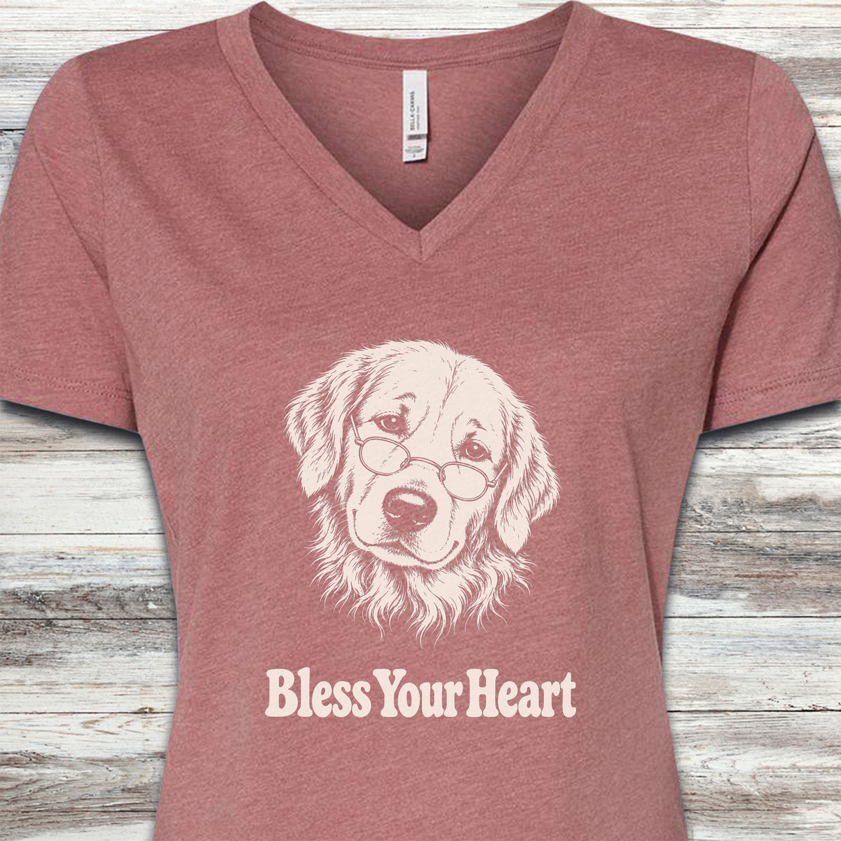 Golden Retriever Bless Your Heart V-Neck Tee - Heather Mauve