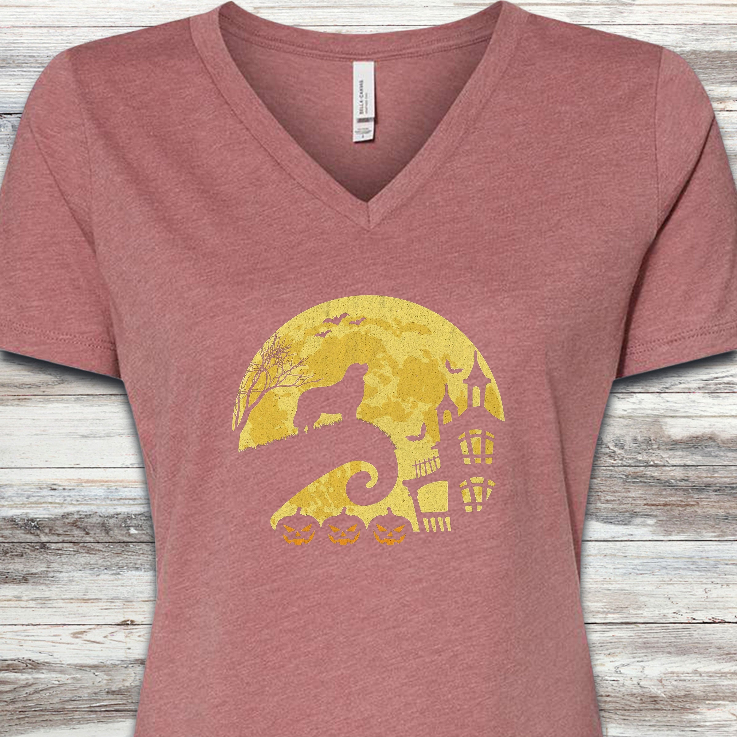 Newfoundland Halloween Moon V-Neck Tee - Heather Mauve