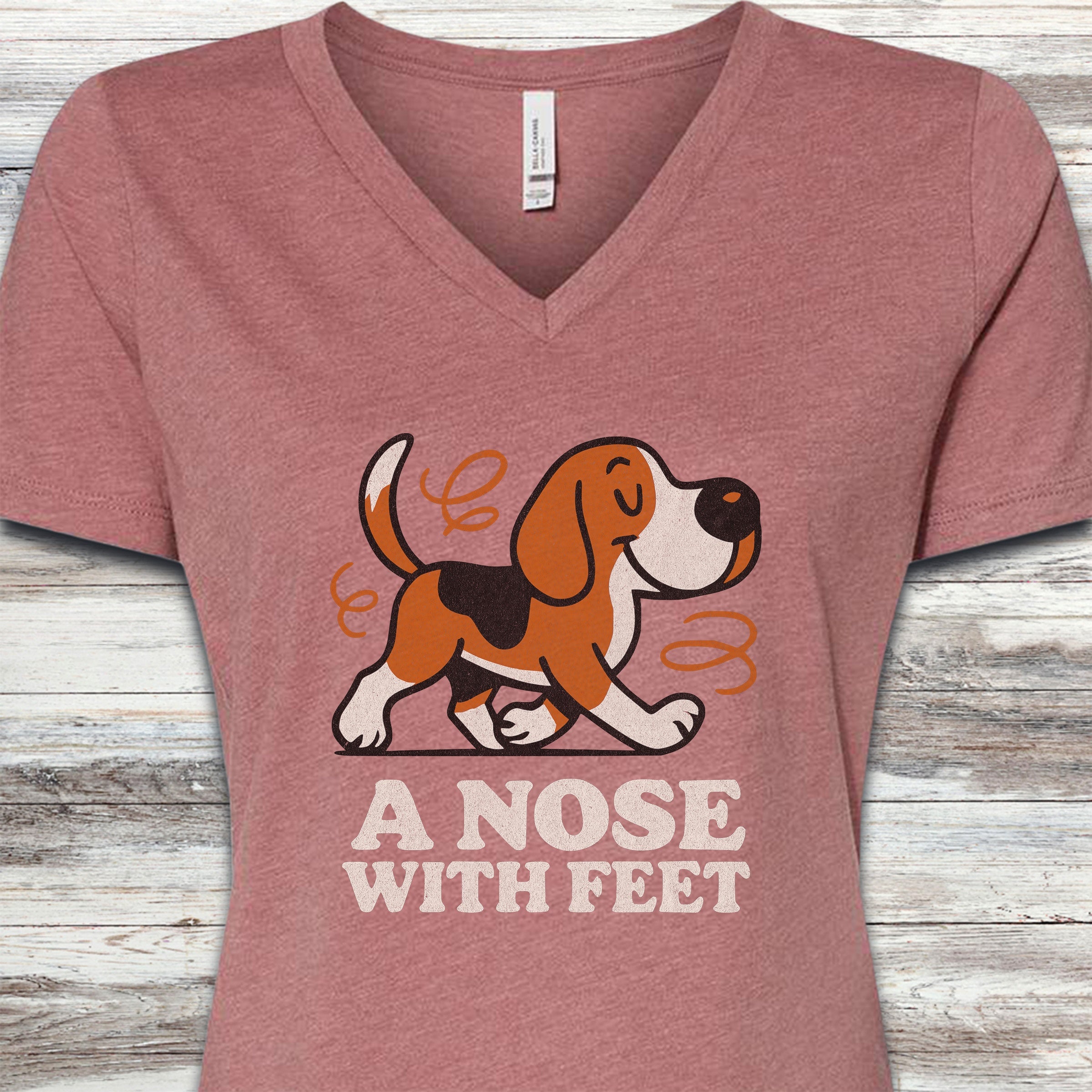 Beagle Nose V-Neck Tee - Heather Mauve
