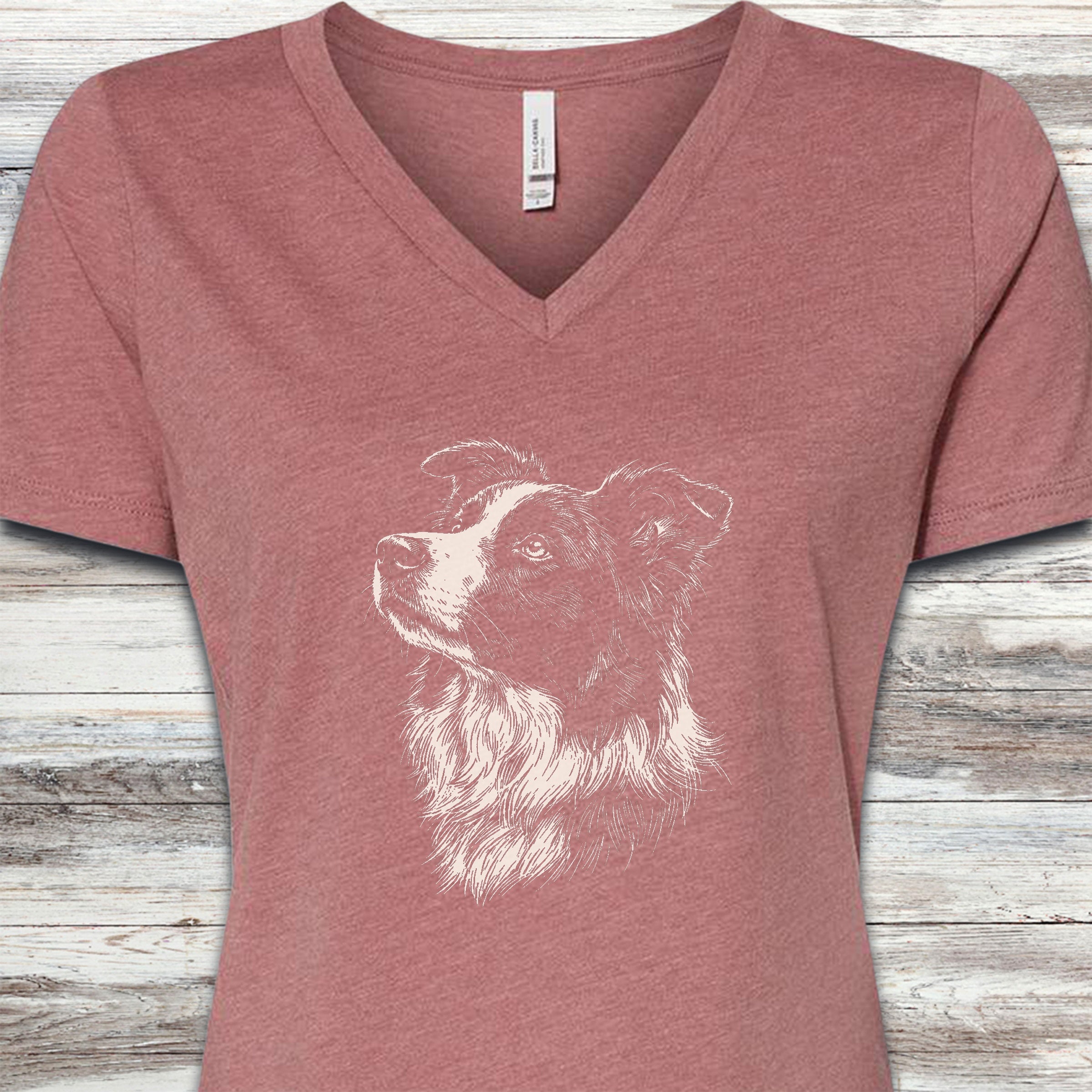 Border Collie Loyalty V-Neck Tee - Heather Mauve