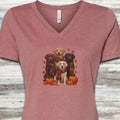 Labrador Retriever Fall V-Neck Tee - Heather Mauve