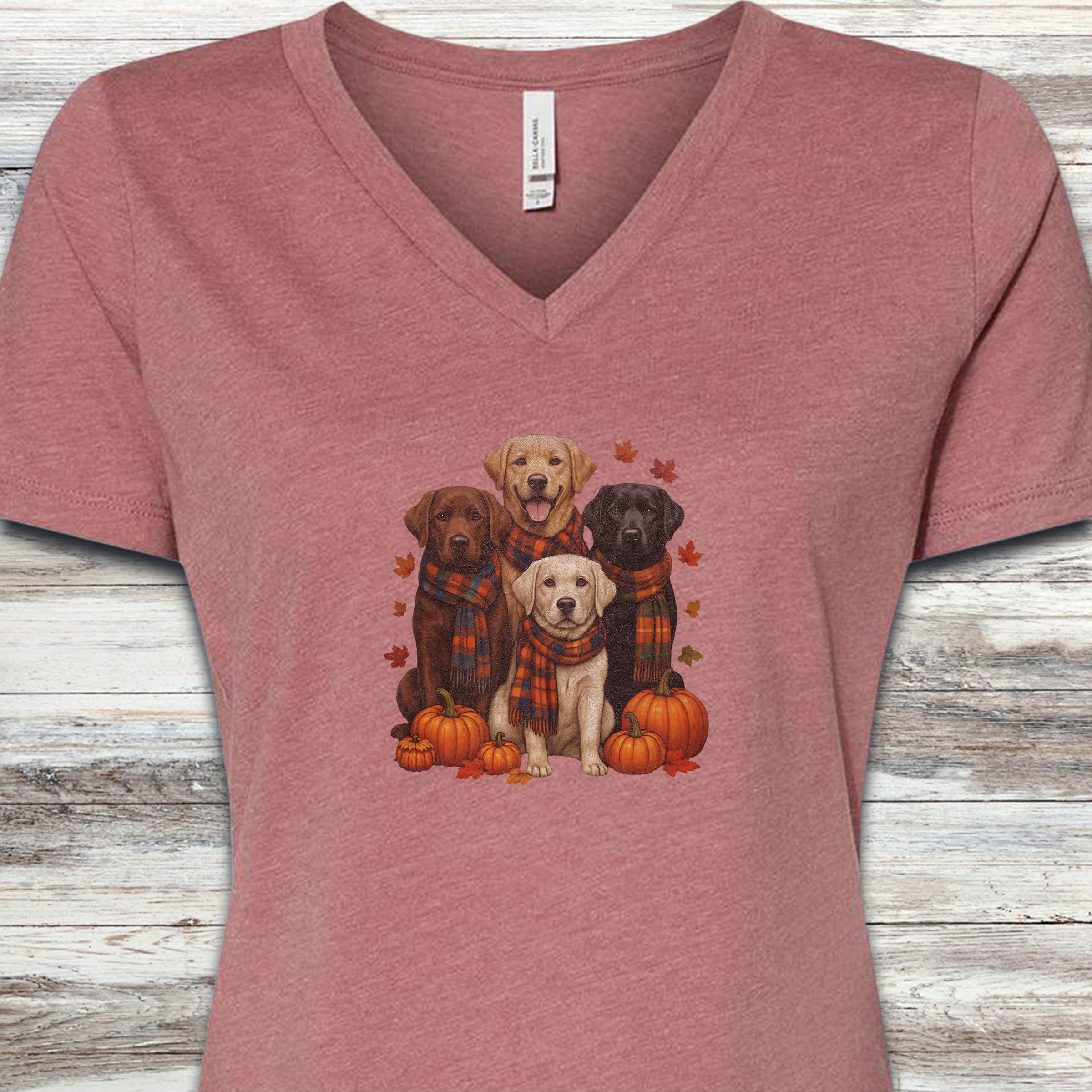 Labrador Retriever Fall V-Neck Tee - Heather Mauve