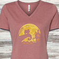 Pomeranian Halloween Moon V-Neck Tee - Heather Mauve