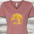 Boston Terrier Halloween Moon V-Neck Tee - Heather Mauve