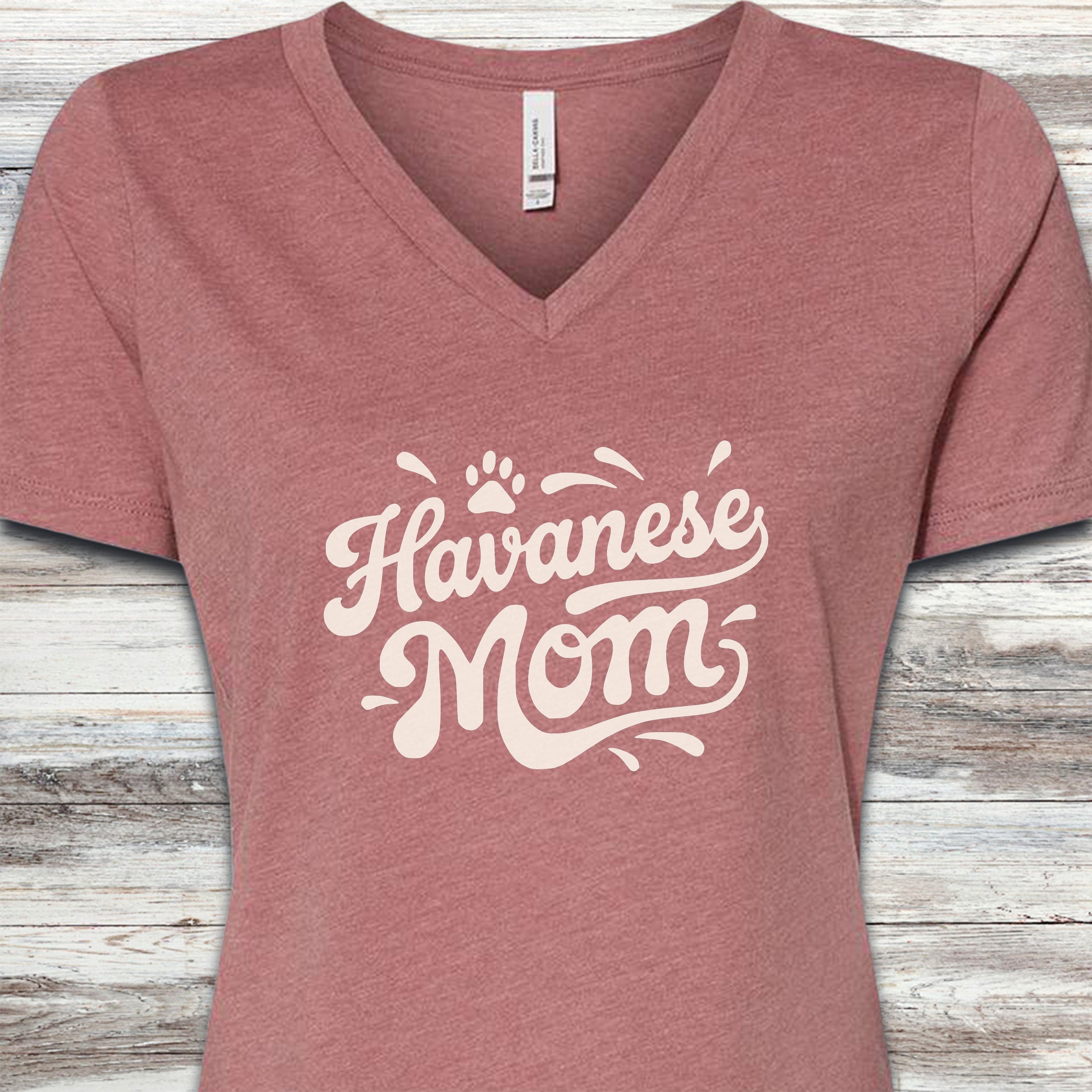 Havanese Groovy Mom V-Neck Tee - Heather Mauve