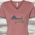 Scottish Terrier Vintage USA V-Neck Tee - Heather Mauve
