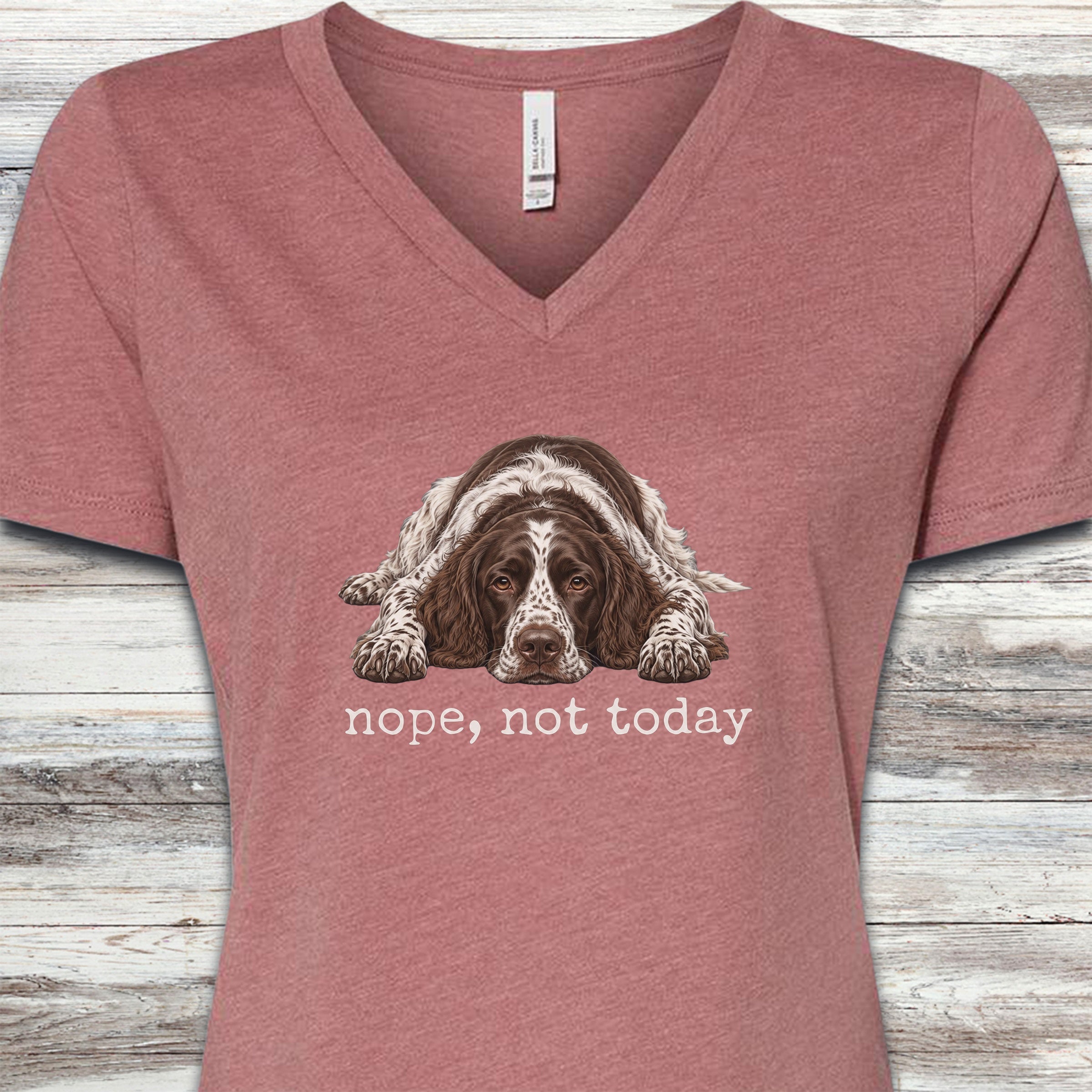 English Springer Spaniel Nope V-Neck Tee - Heather Mauve