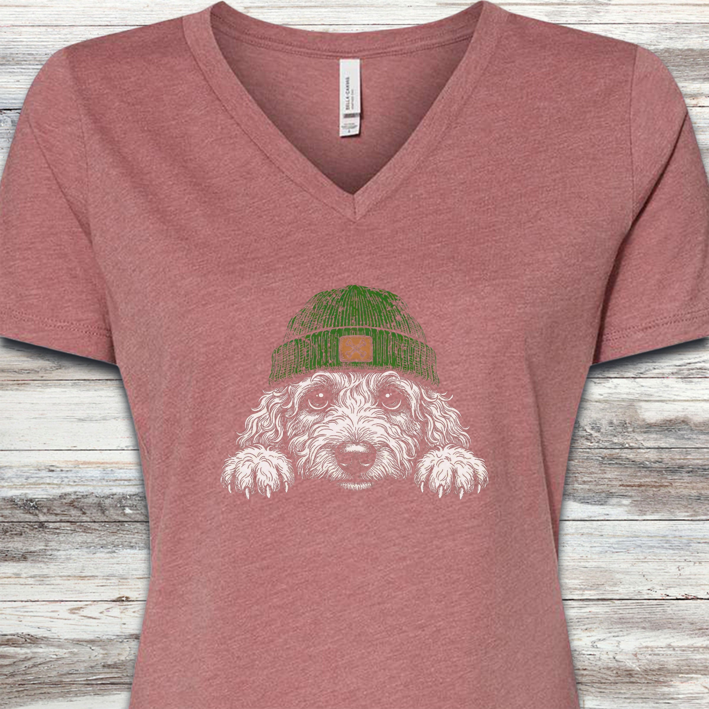 Doodle Peek-A-Doo V-Neck Tee - Heather Mauve