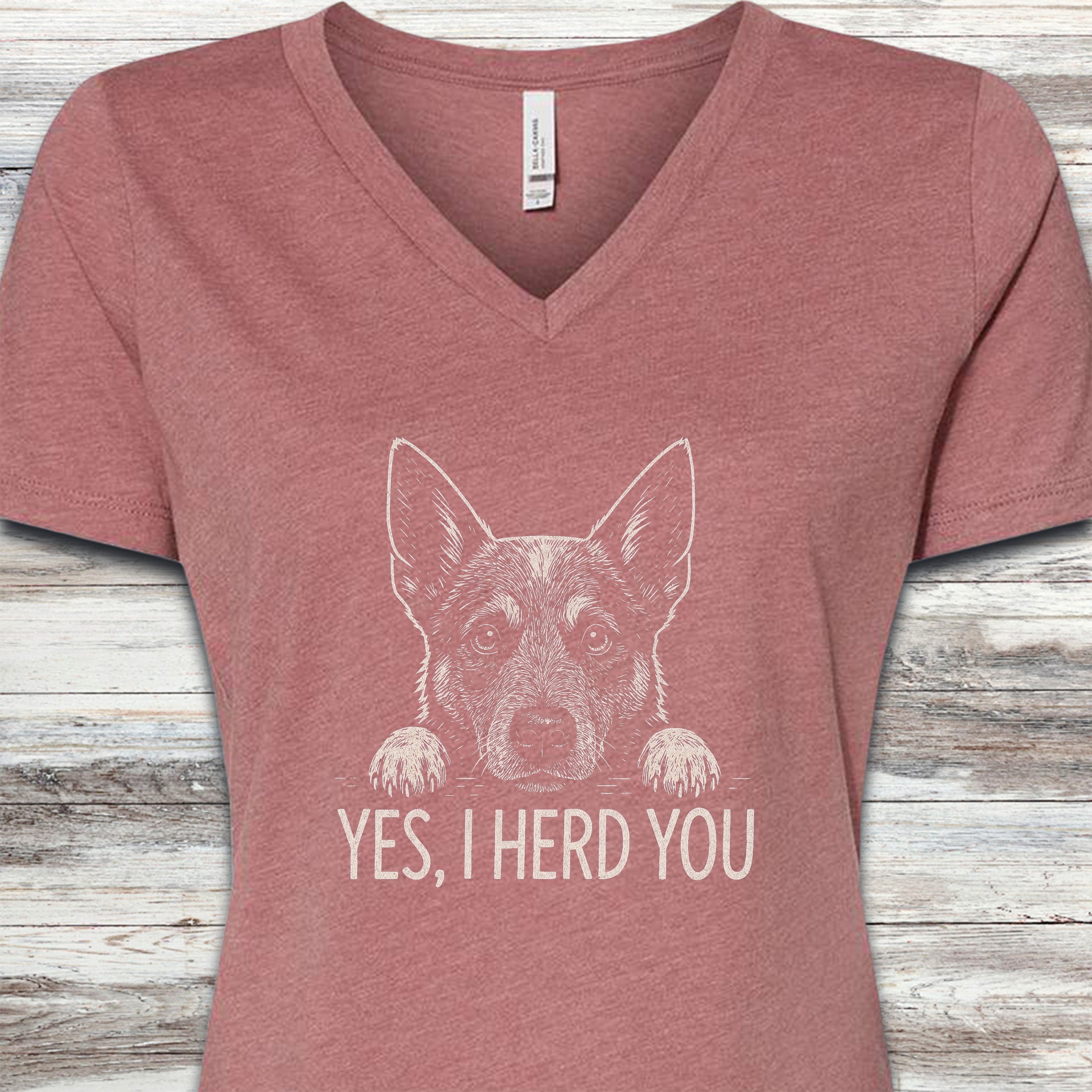 Australian Cattle Dog Herd You V-Neck Tee - Heather Mauve