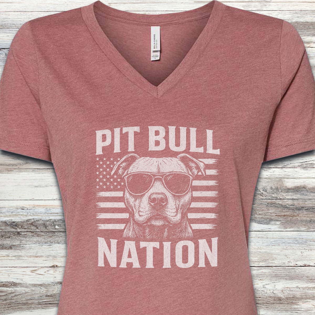 Pit Bull Nation V-Neck Tee - Heather Mauve