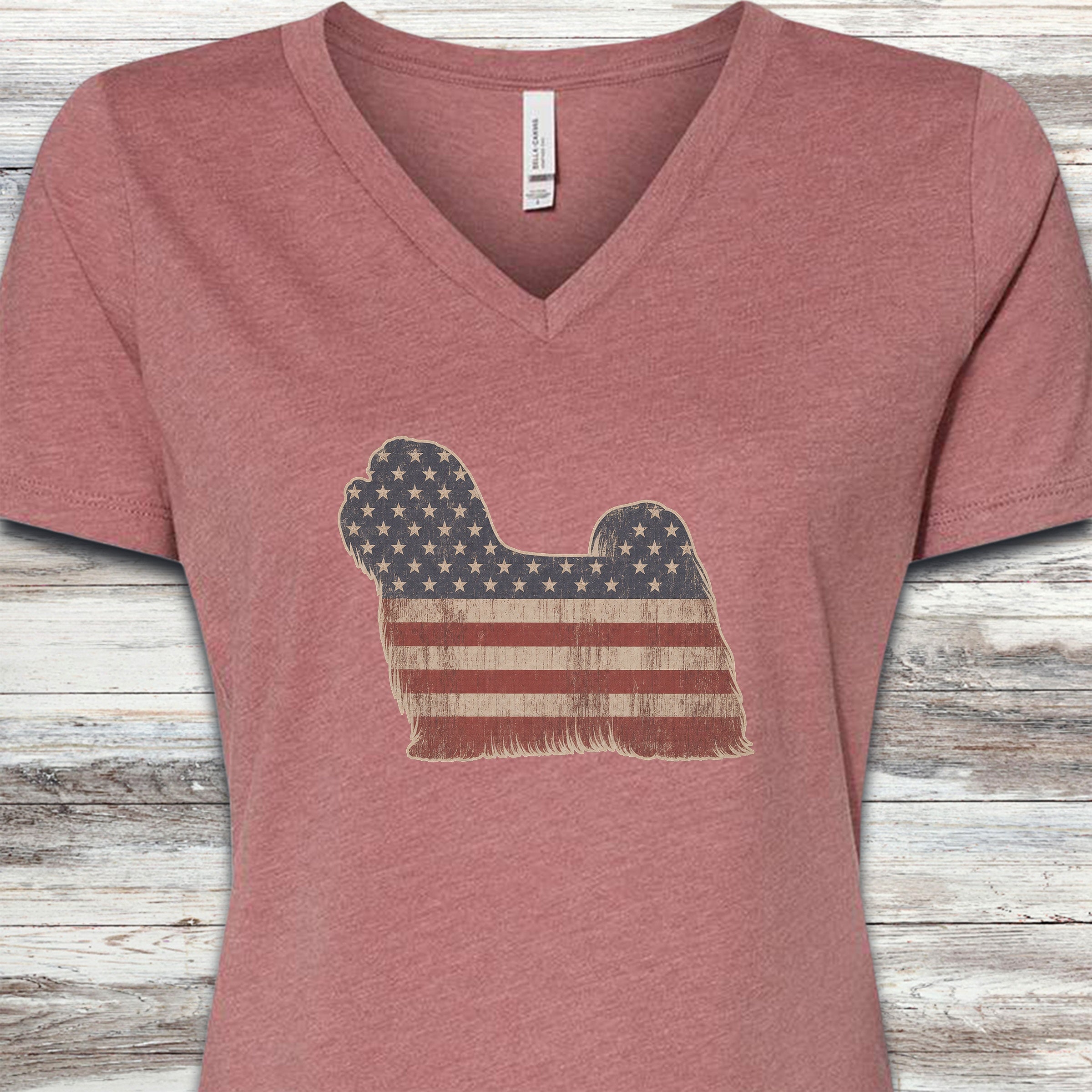 Maltese Vintage USA V-Neck Tee - Heather Mauve