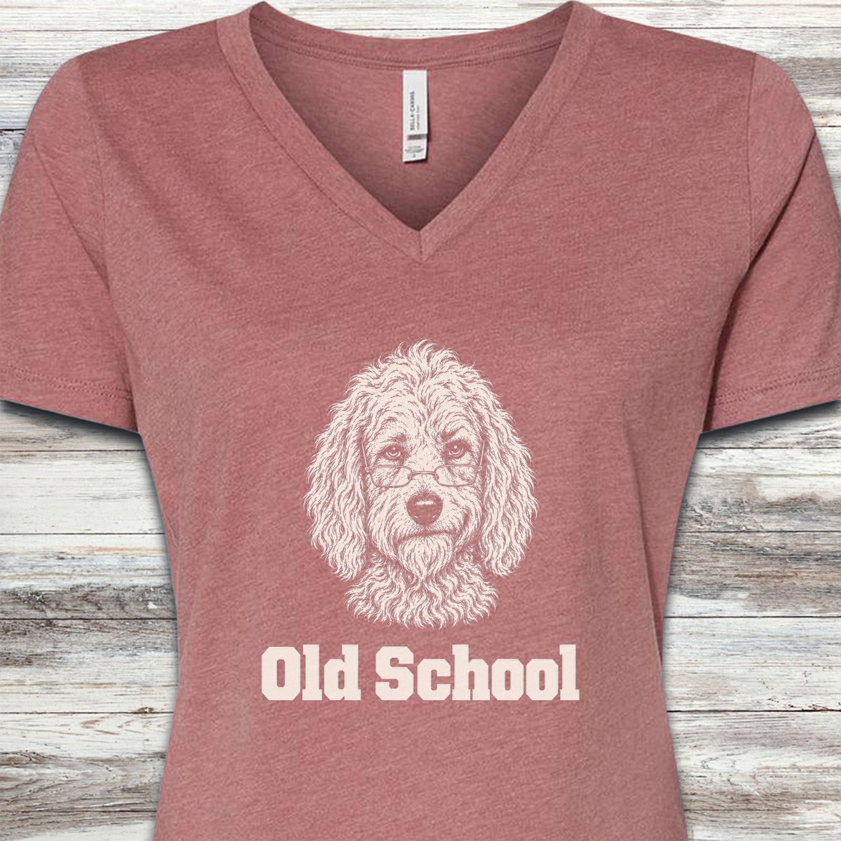 Goldendoodle Old School V-Neck Tee - Heather Mauve