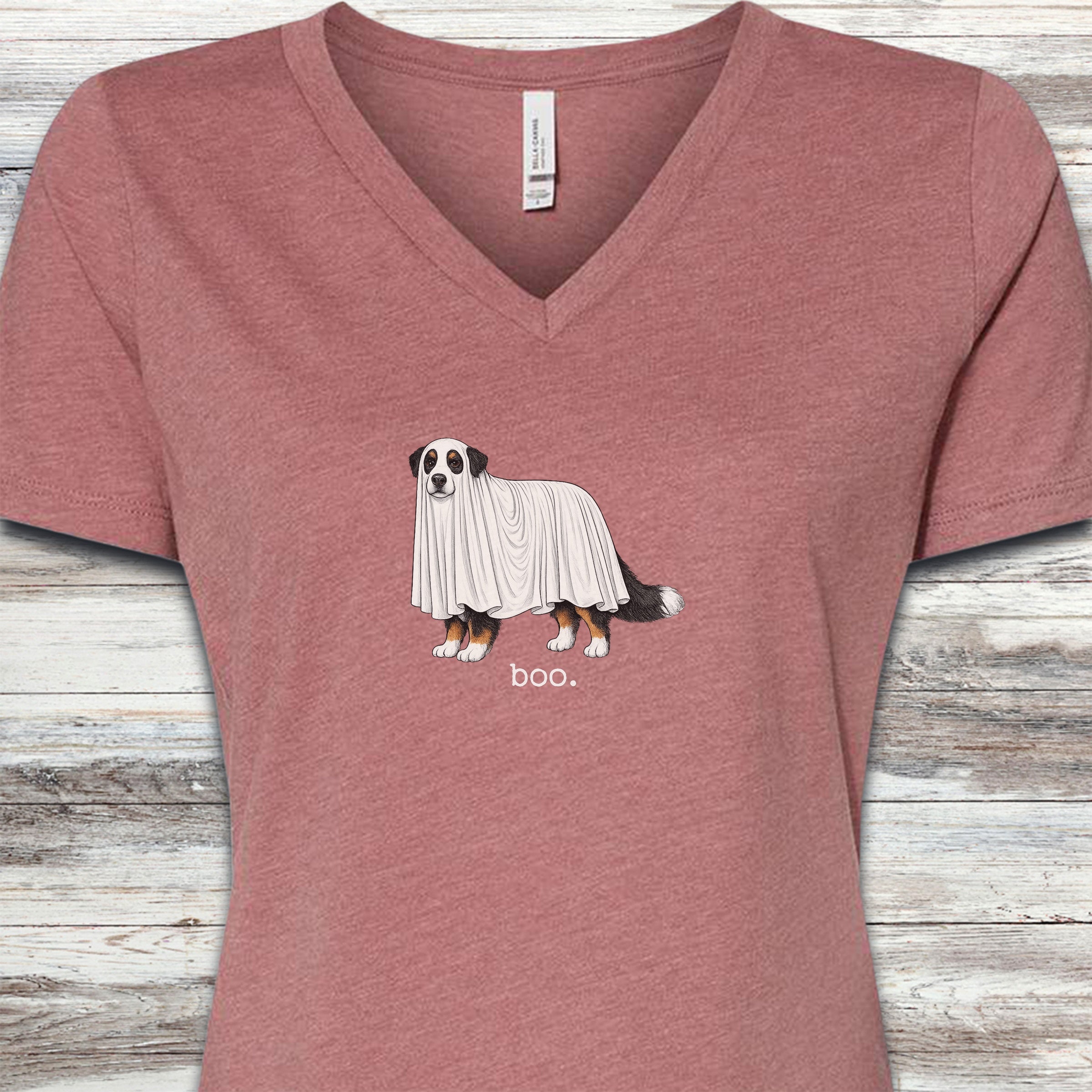 Bernese Mountain Dog Boo V-Neck Tee - Heather Mauve