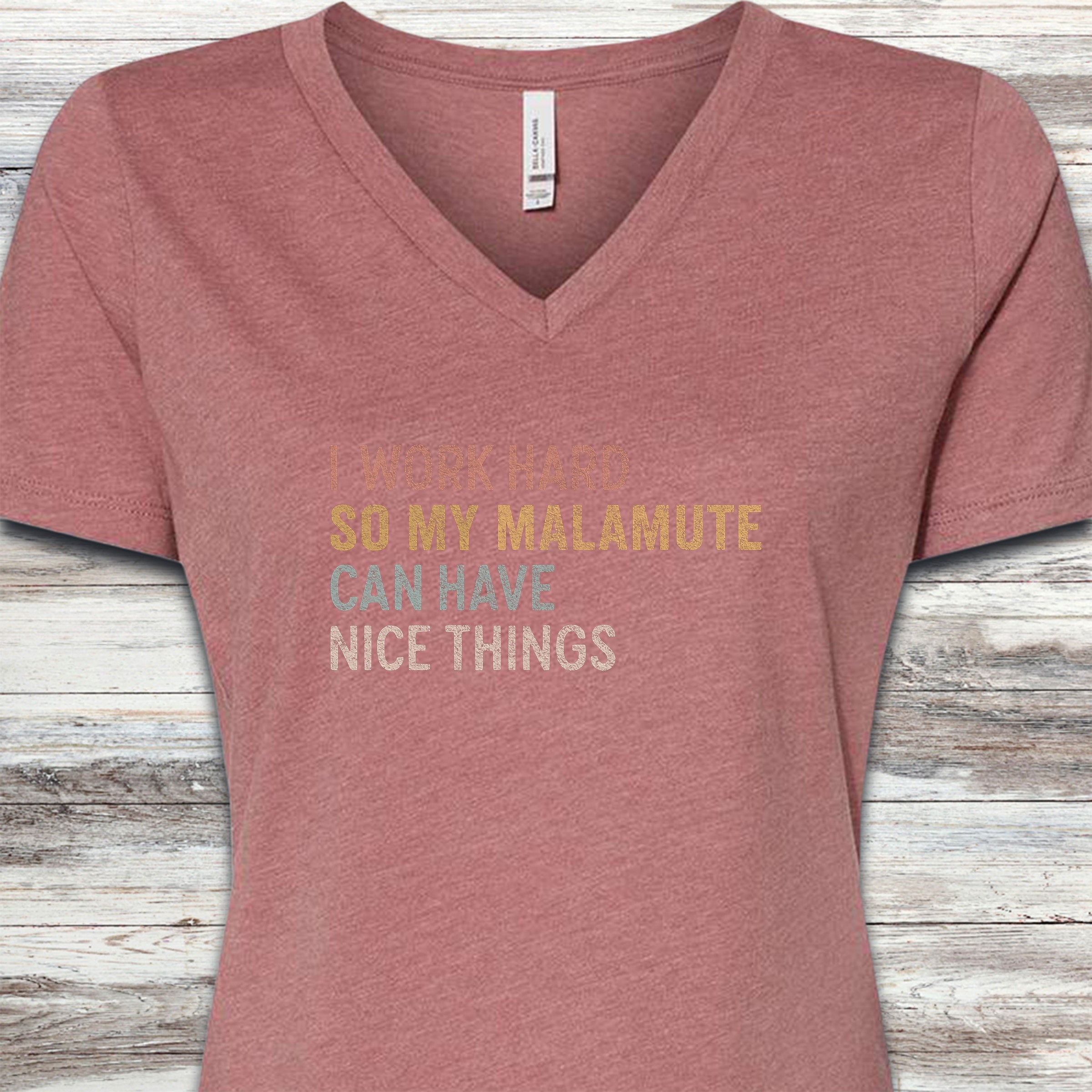 Malamute Work Hard V-Neck Tee - Heather Mauve