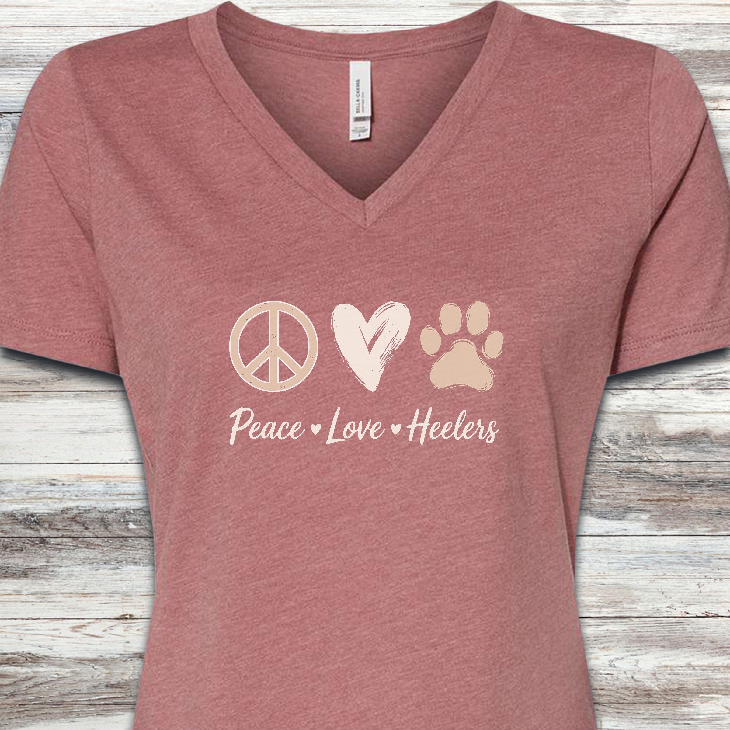 Australian Cattle Dog Peace V-Neck Tee - Heather Mauve