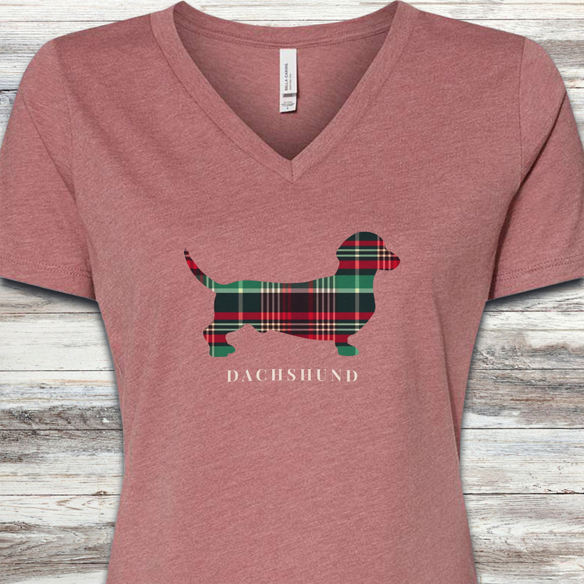 Dachshund Winter 2025 V-Neck Tee - Heather Mauve