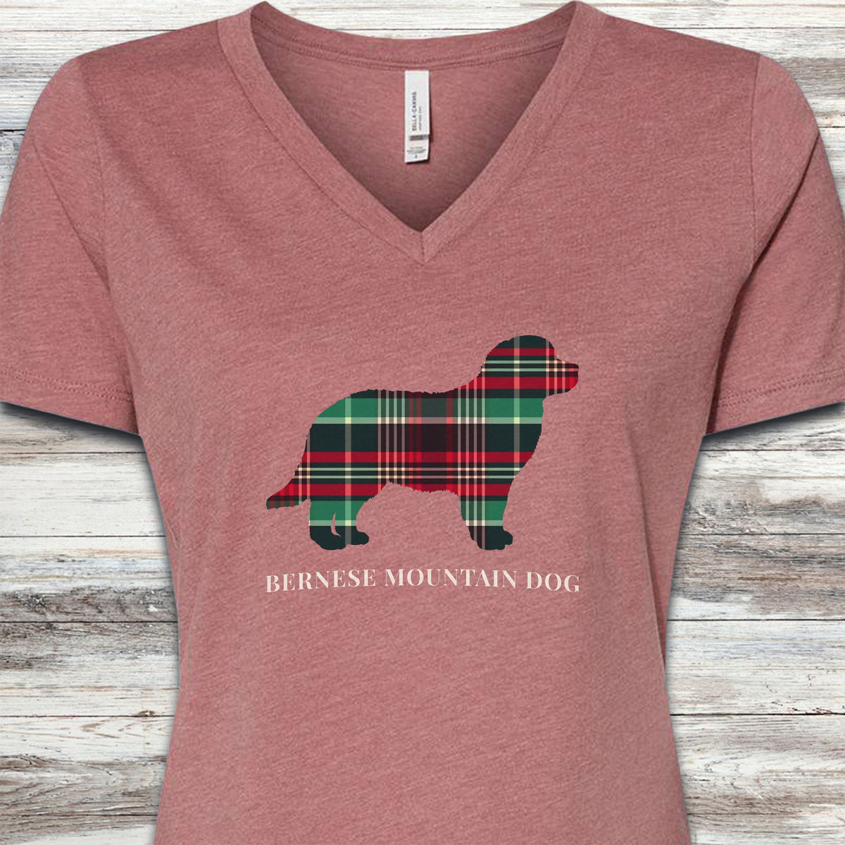 Bernese Mountain Dog Winter 2025 V-Neck Tee - Heather Mauve