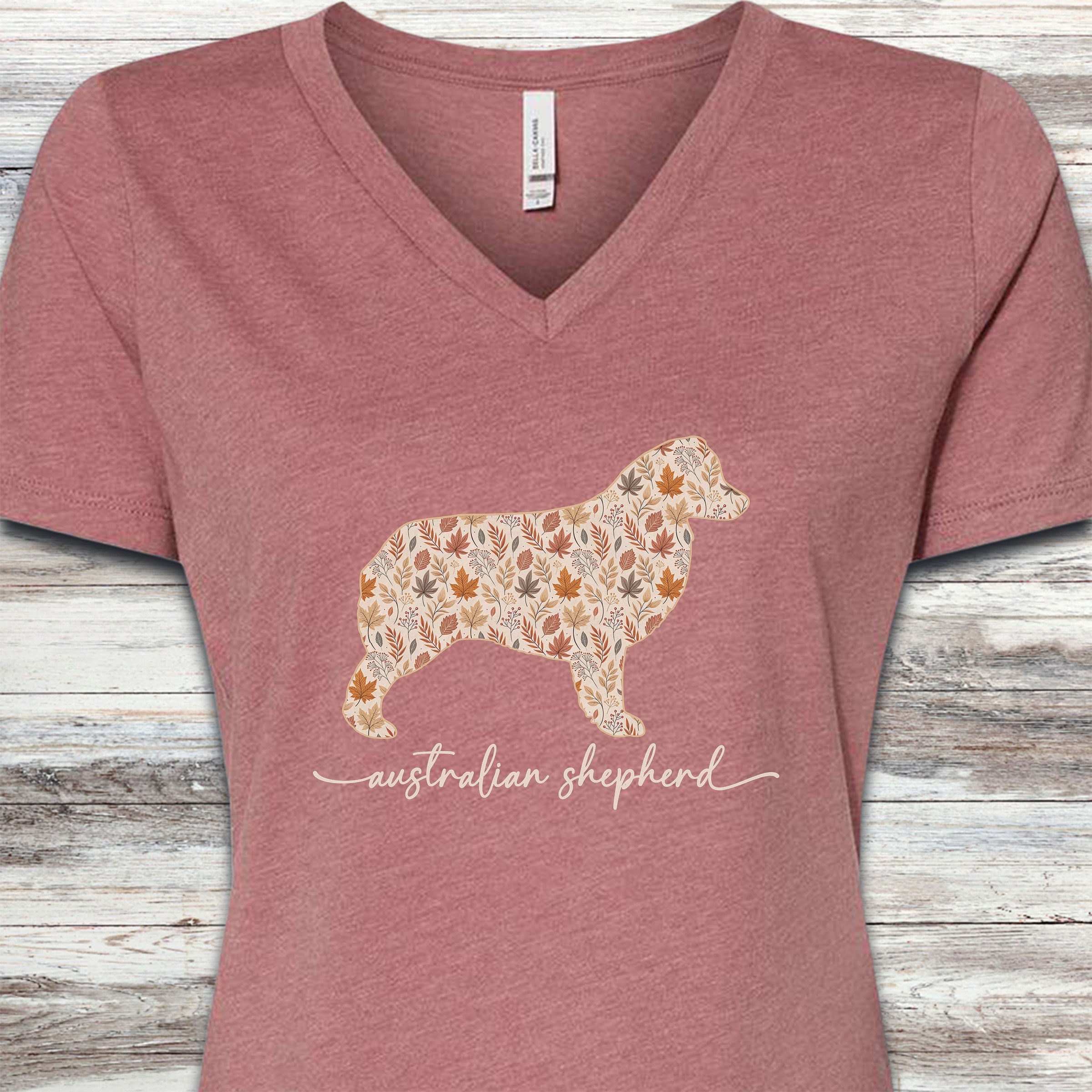 Australian Shepherd Fall V-Neck Tee - Heather Mauve