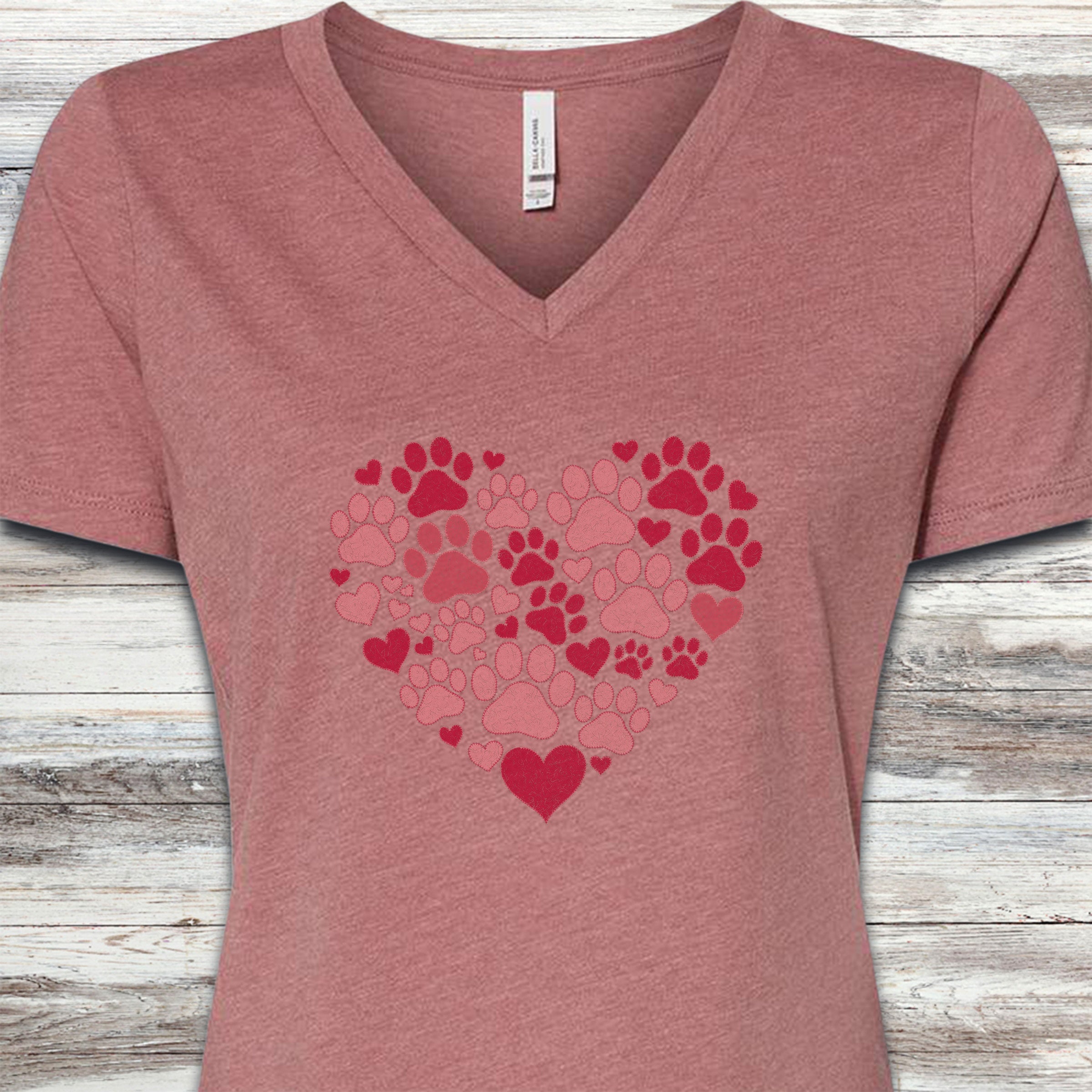 Heart & Paw V-Neck Tee - Heather Mauve