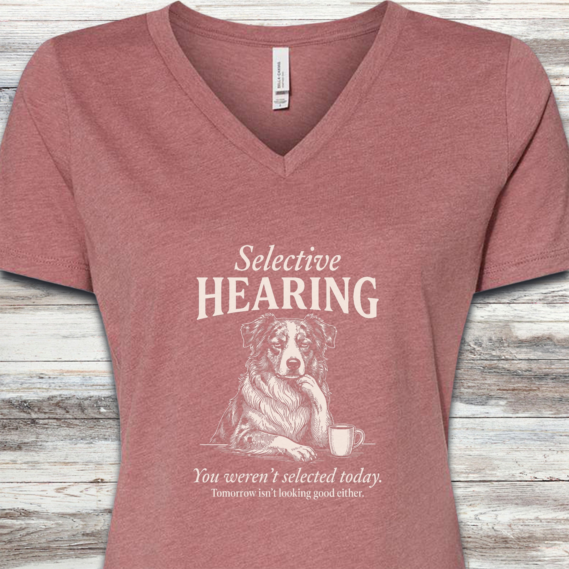 Australian Shepherd Selective Hearing V-Neck Tee - Heather Mauve