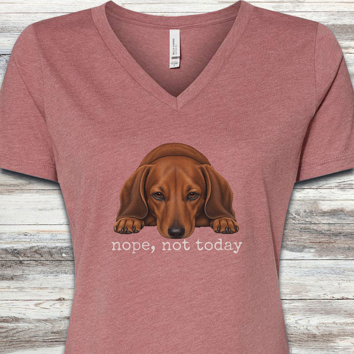 Dachshund Nope V-Neck Tee - Heather Mauve