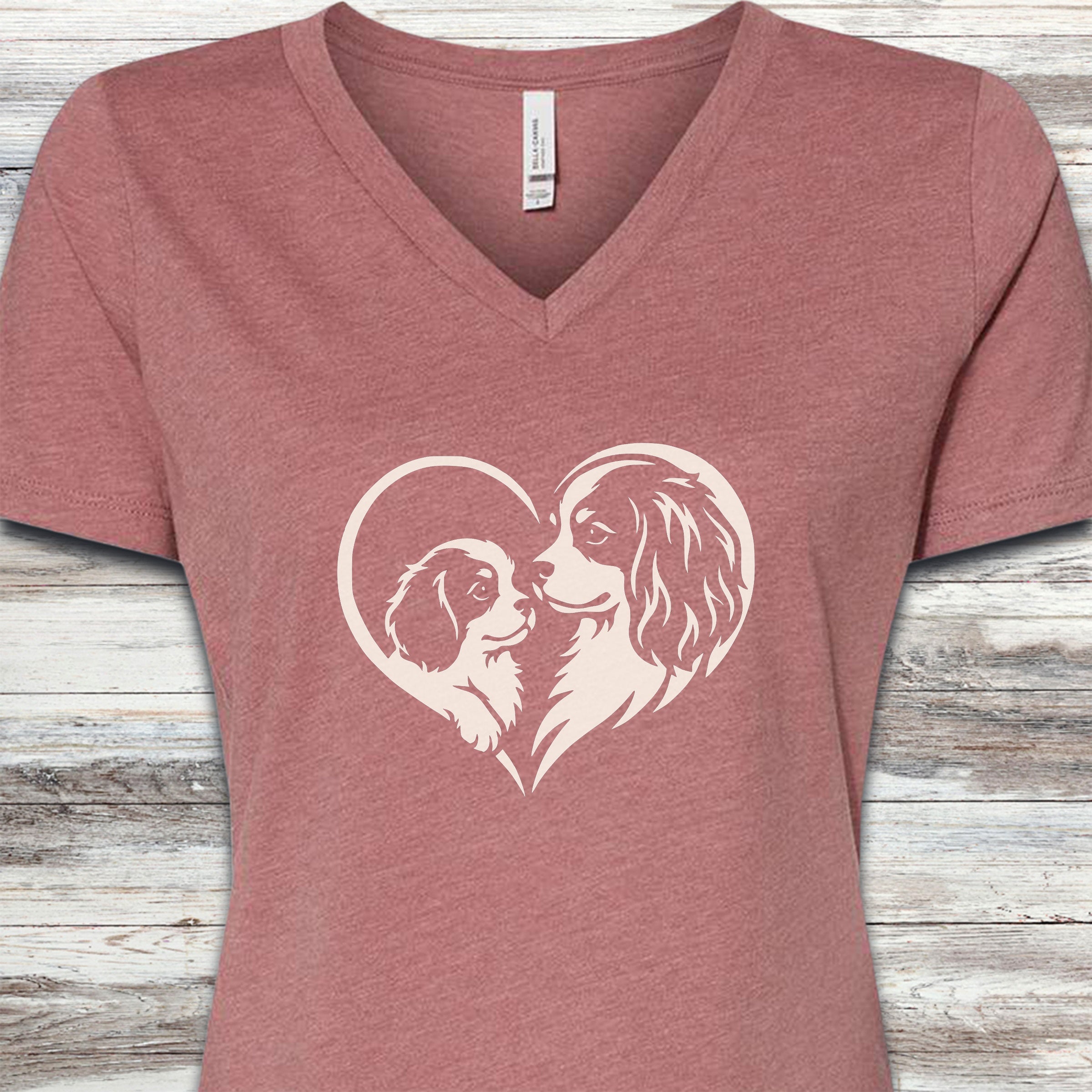 Cavalier King Charles Heart Bond V-Neck Tee - Heather Mauve
