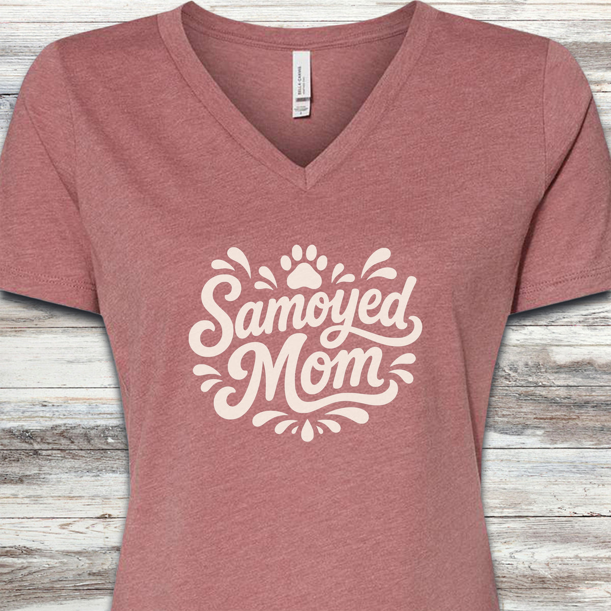 Samoyed Groovy Mom V-Neck Tee - Heather Mauve
