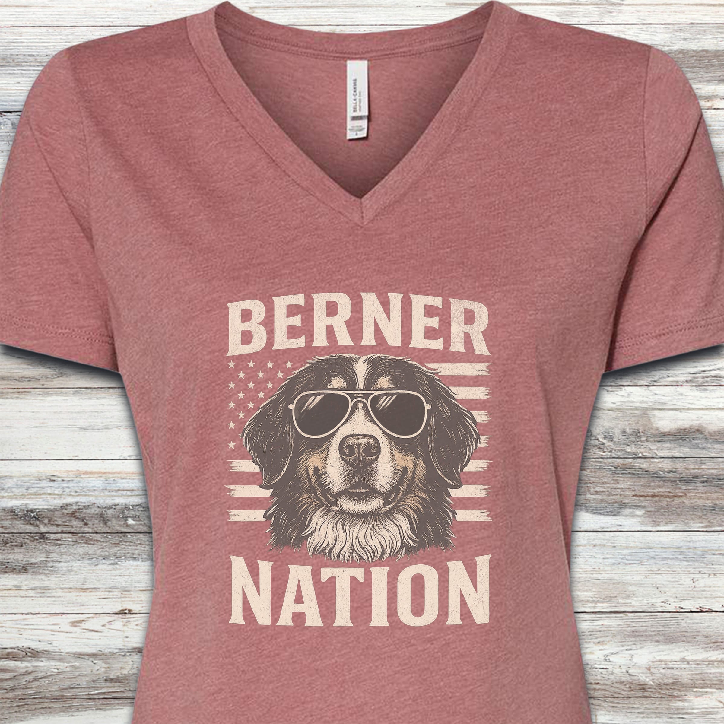 Bernese Mountain Dog Nation V-Neck Tee - Heather Mauve