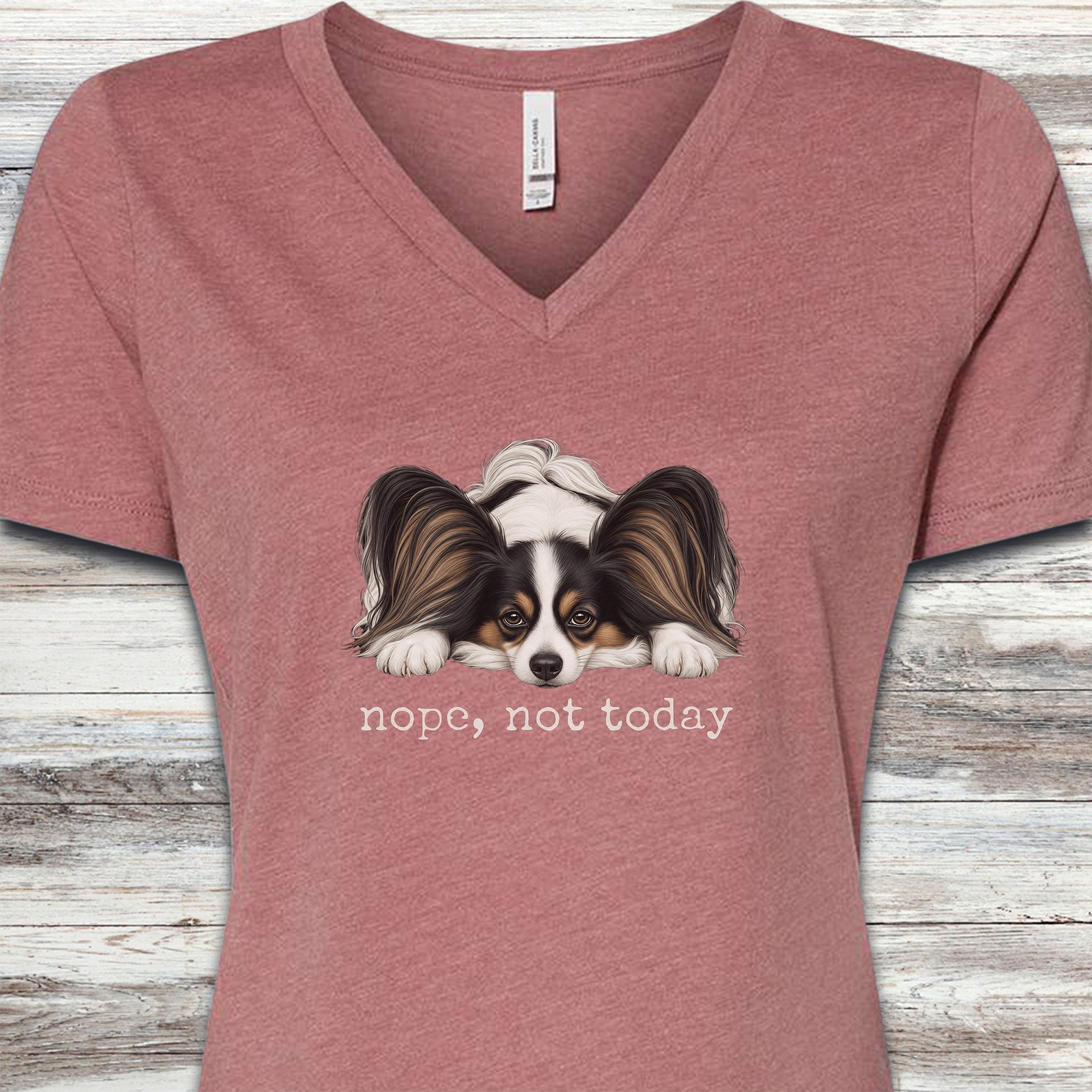 Papillon Nope V-Neck Tee - Heather Mauve