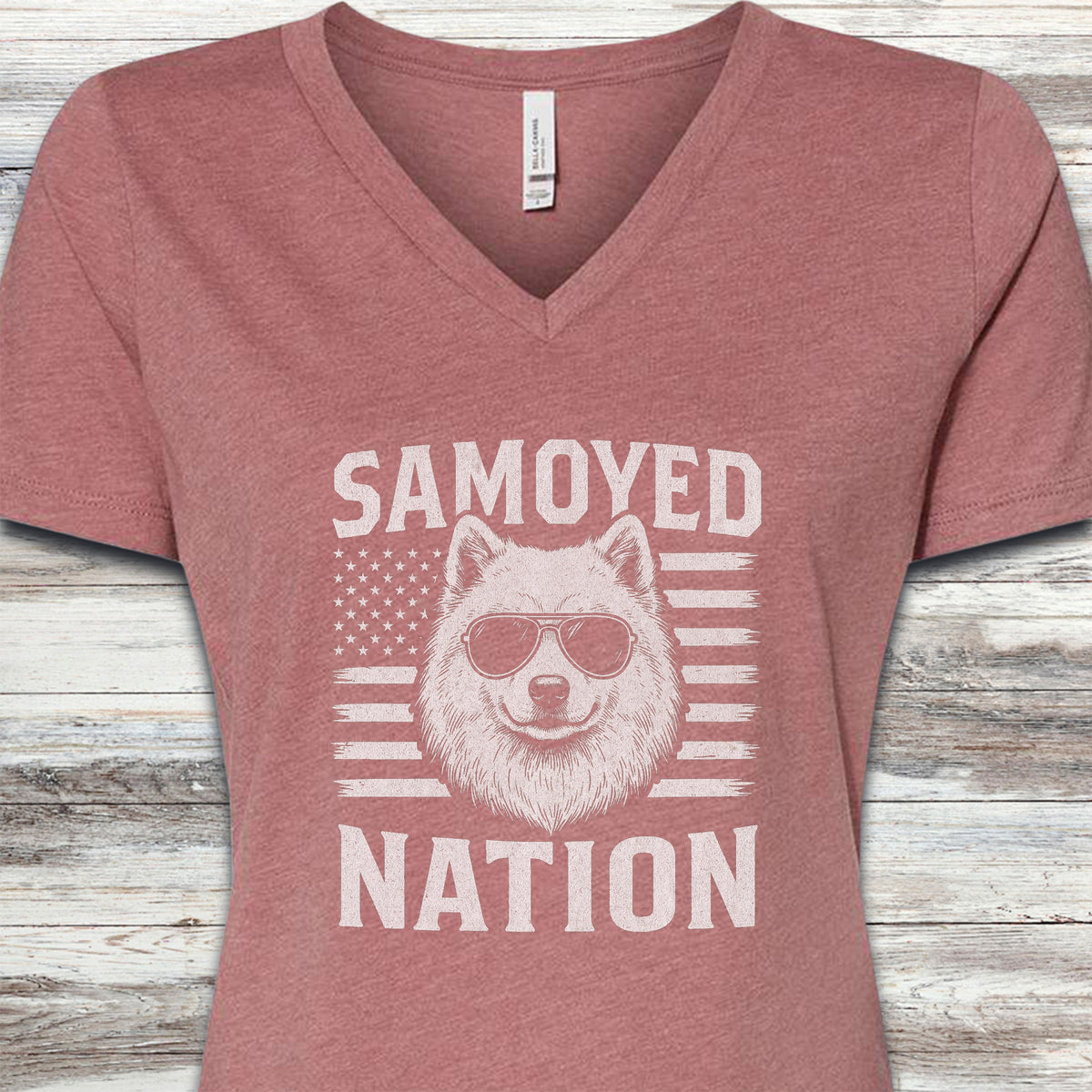 Samoyed Nation V-Neck Tee - Heather Mauve