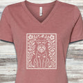 Schnauzer Dark Folk Art Floral V-Neck Tee - Heather Mauve