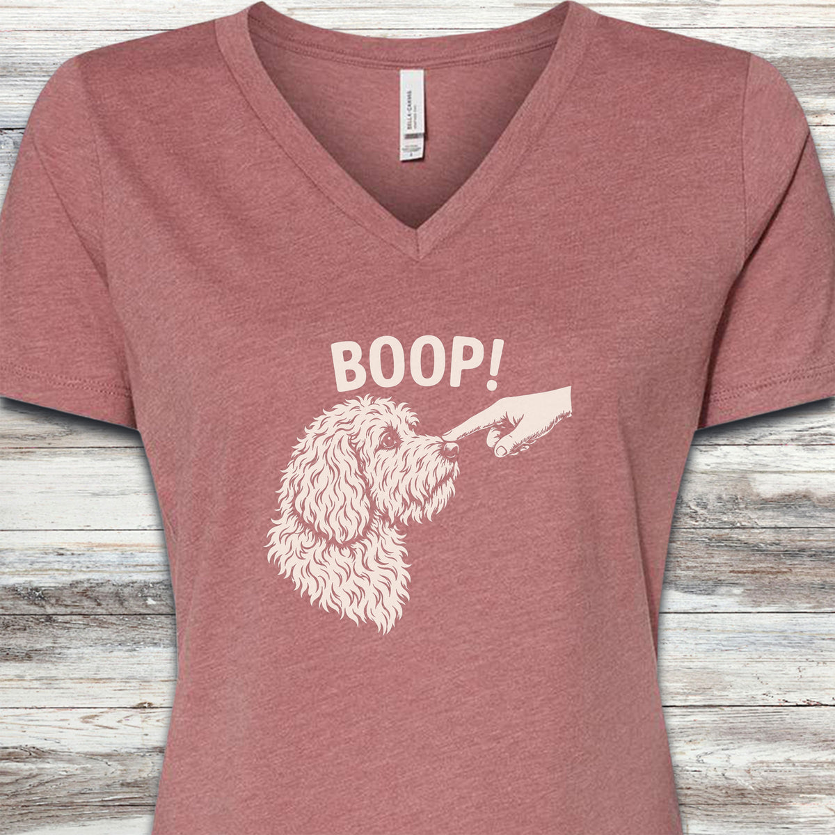 Goldendoodle BOOP! V-Neck Tee - Heather Mauve