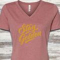 Golden Retriever Stay Golden V-Neck Tee - Heather Mauve