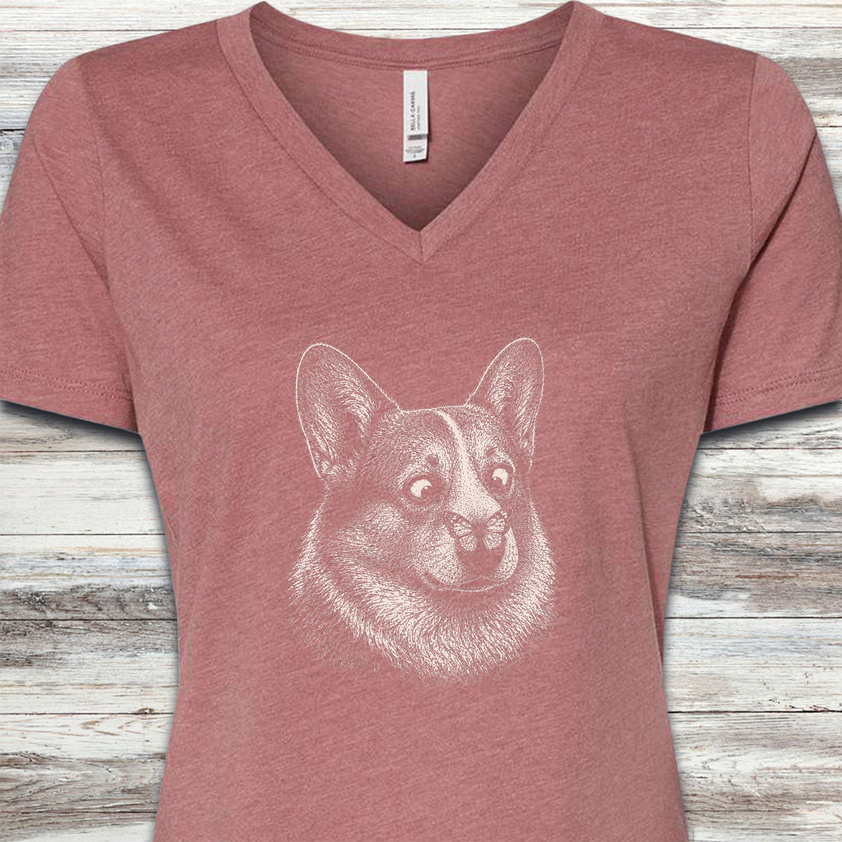 Corgi Butterfly V-Neck Tee - Heather Mauve