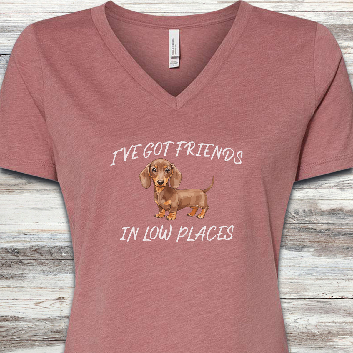 Dachshund Low Places V-Neck Tee - Heather Mauve