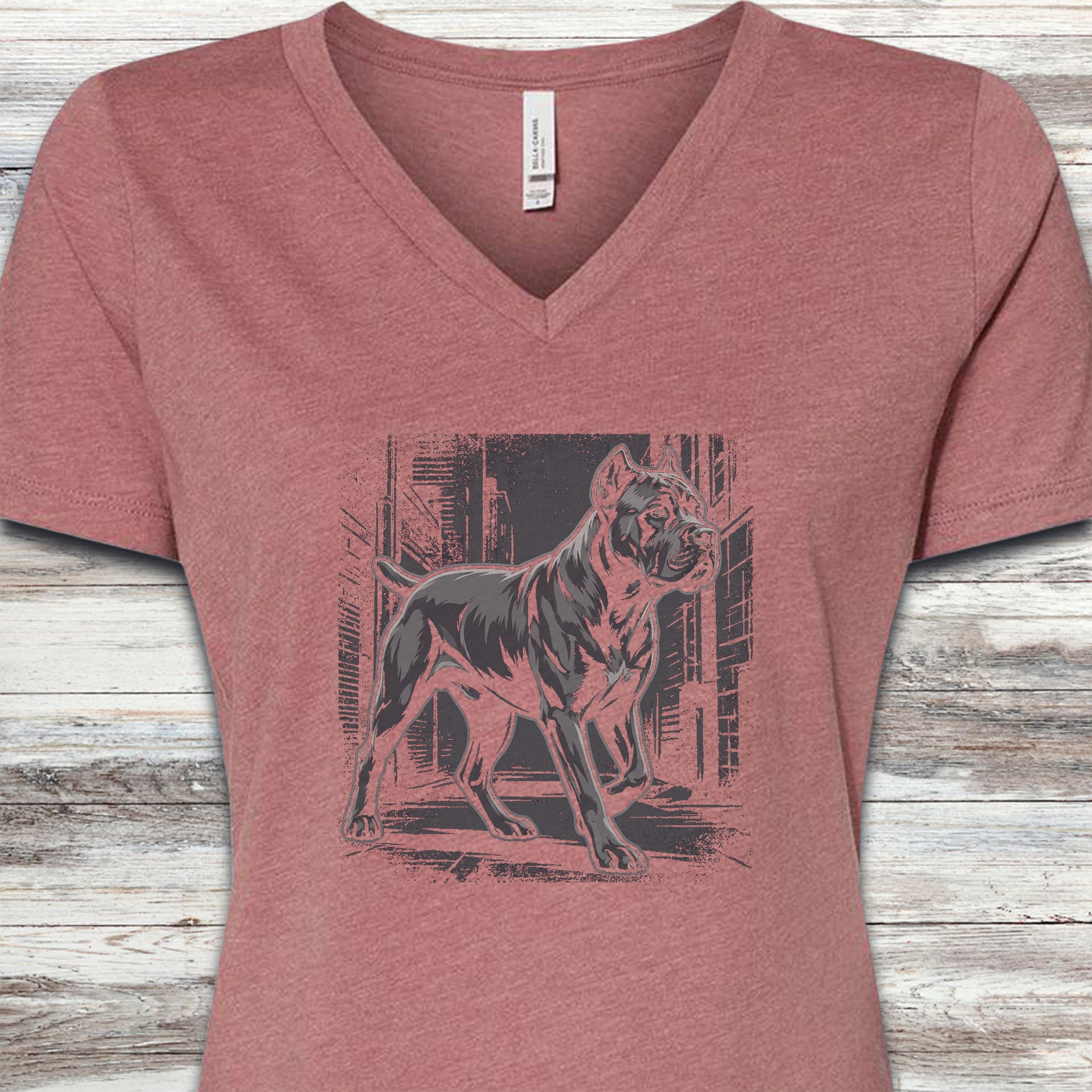 Cane Corso Street V-Neck Tee - Heather Mauve