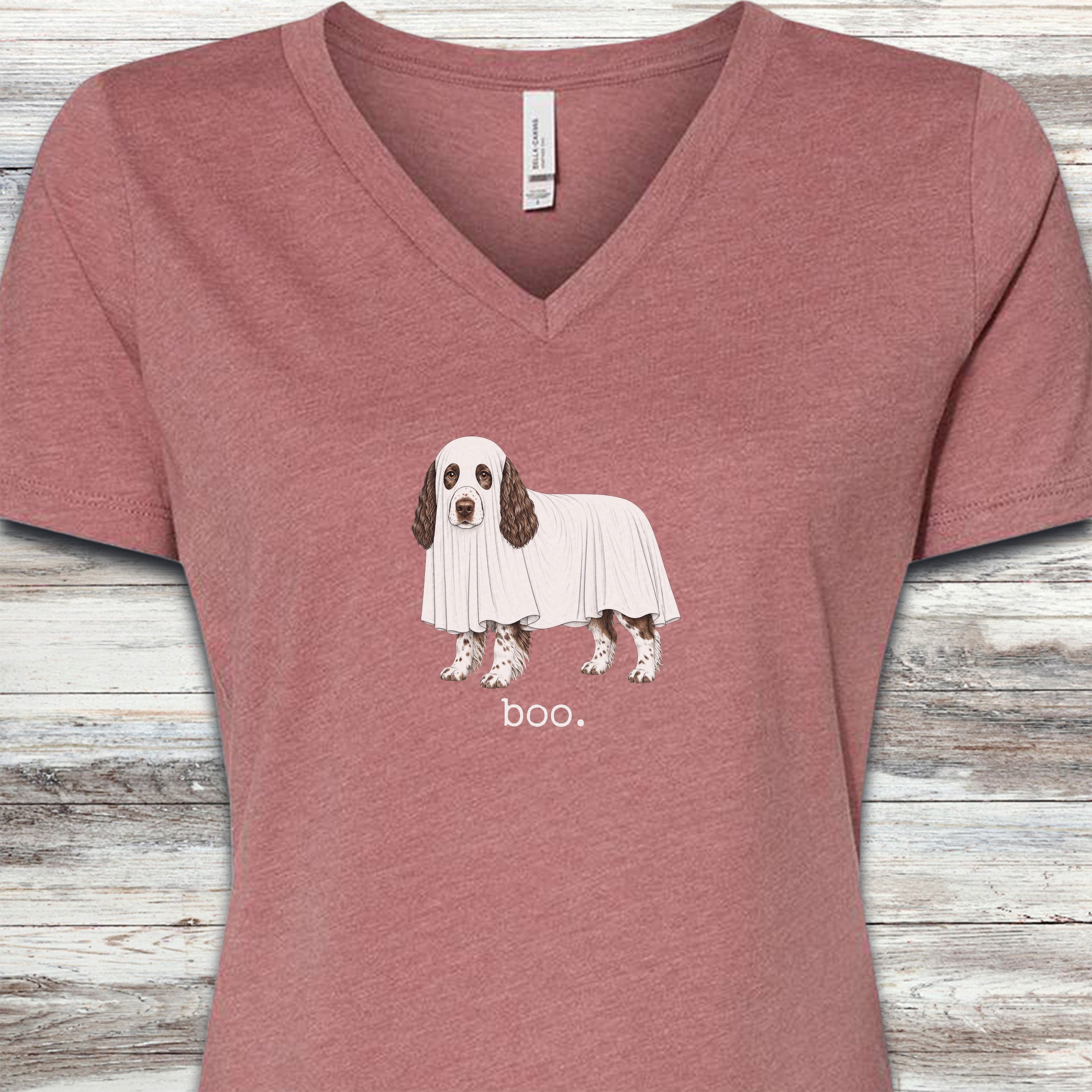 English Springer Spaniel Boo V-Neck Tee - Heather Mauve