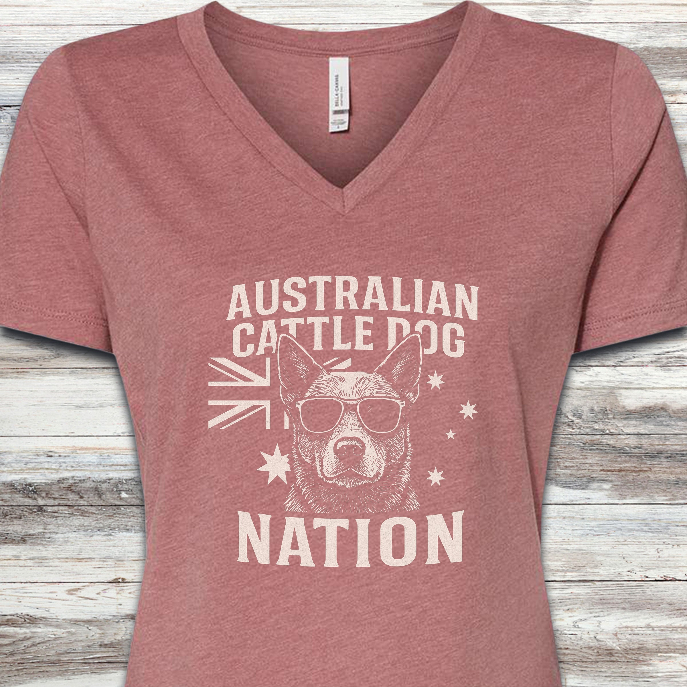 Australian Cattle Dog Australia V-Neck Tee - Heather Mauve