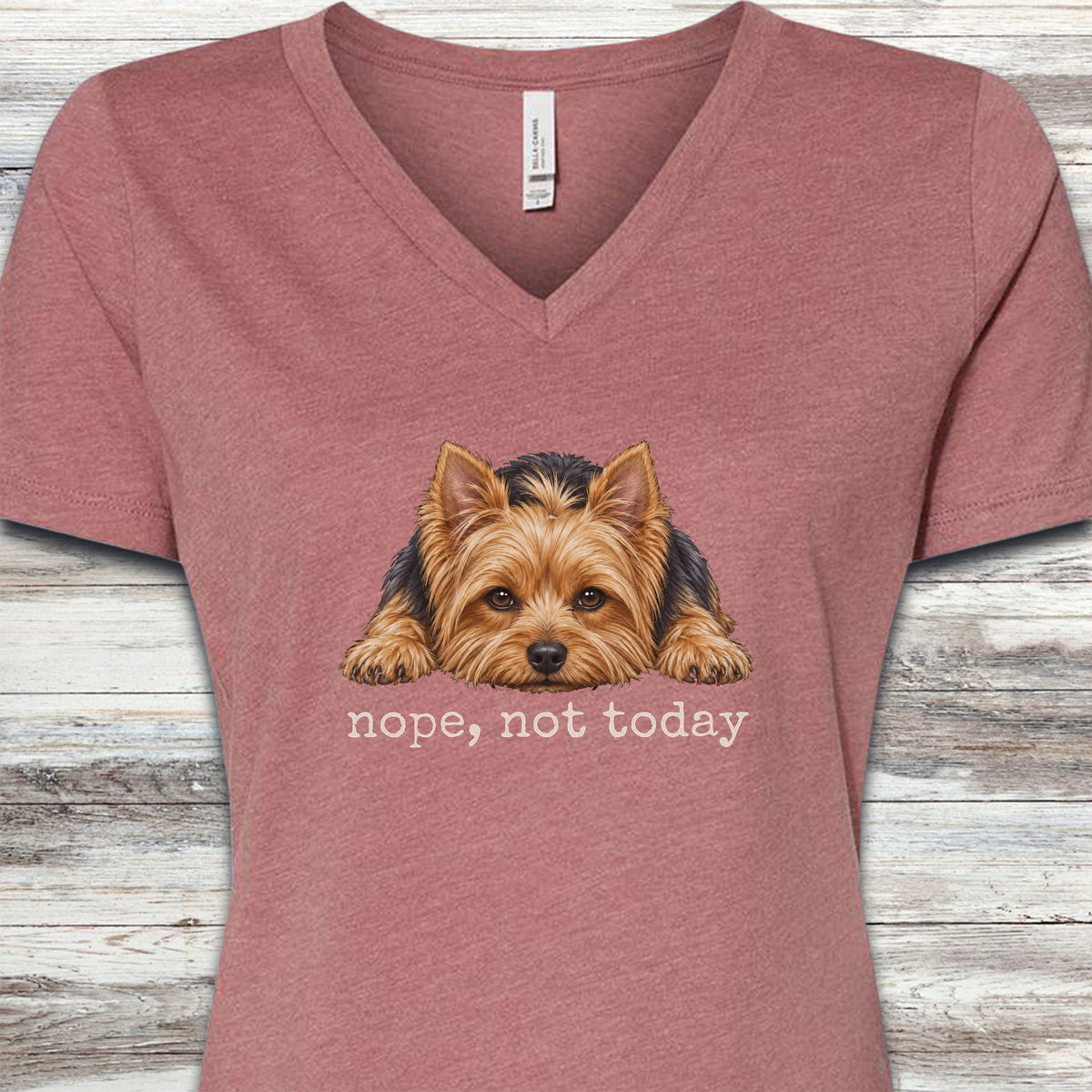 Yorkshire Terrier Nope V-Neck Tee - Heather Mauve