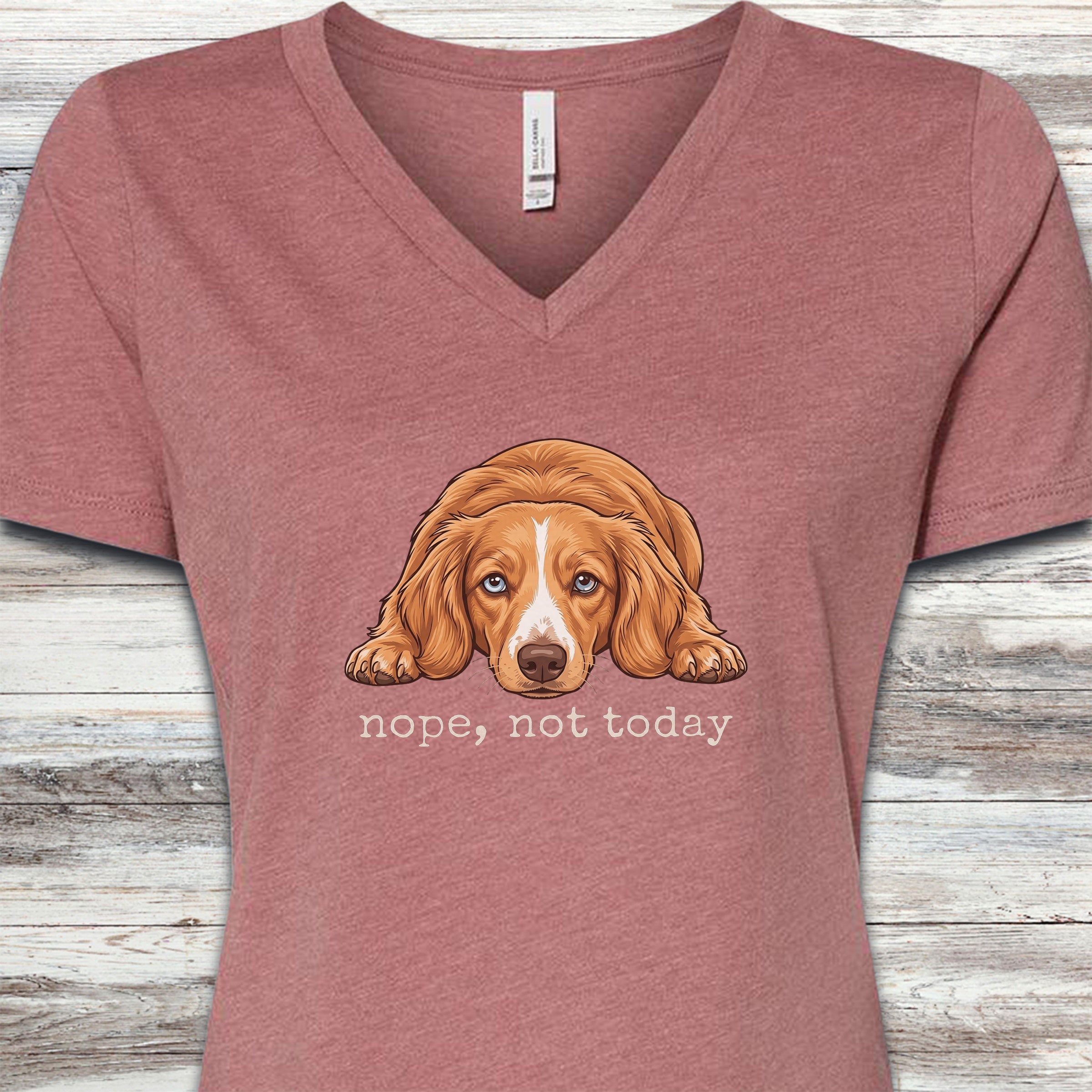 Dachshund Long Hair Red Piebald Nope V-Neck Tee - Heather Mauve