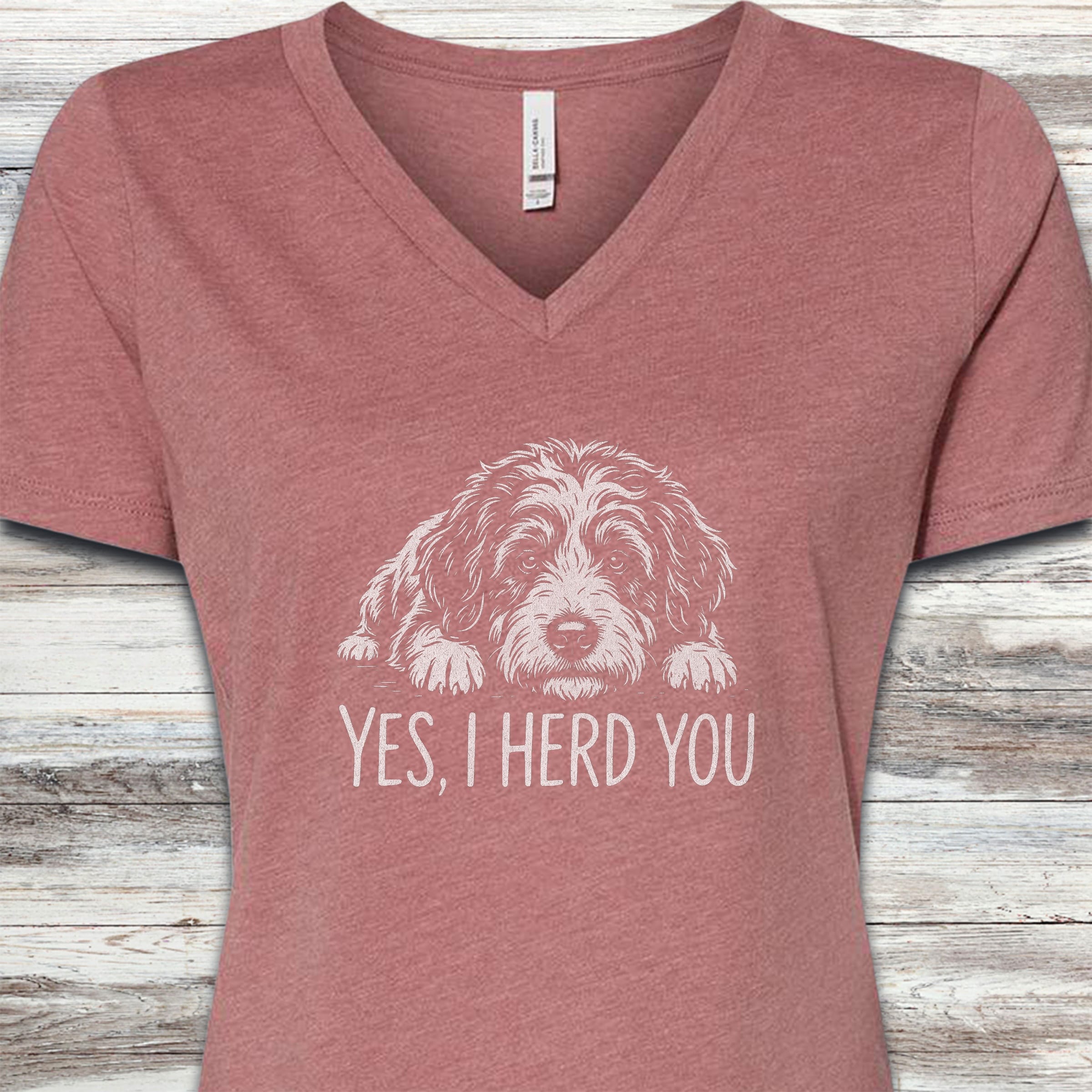 Bernedoodle Herd You V-Neck Tee - Heather Mauve